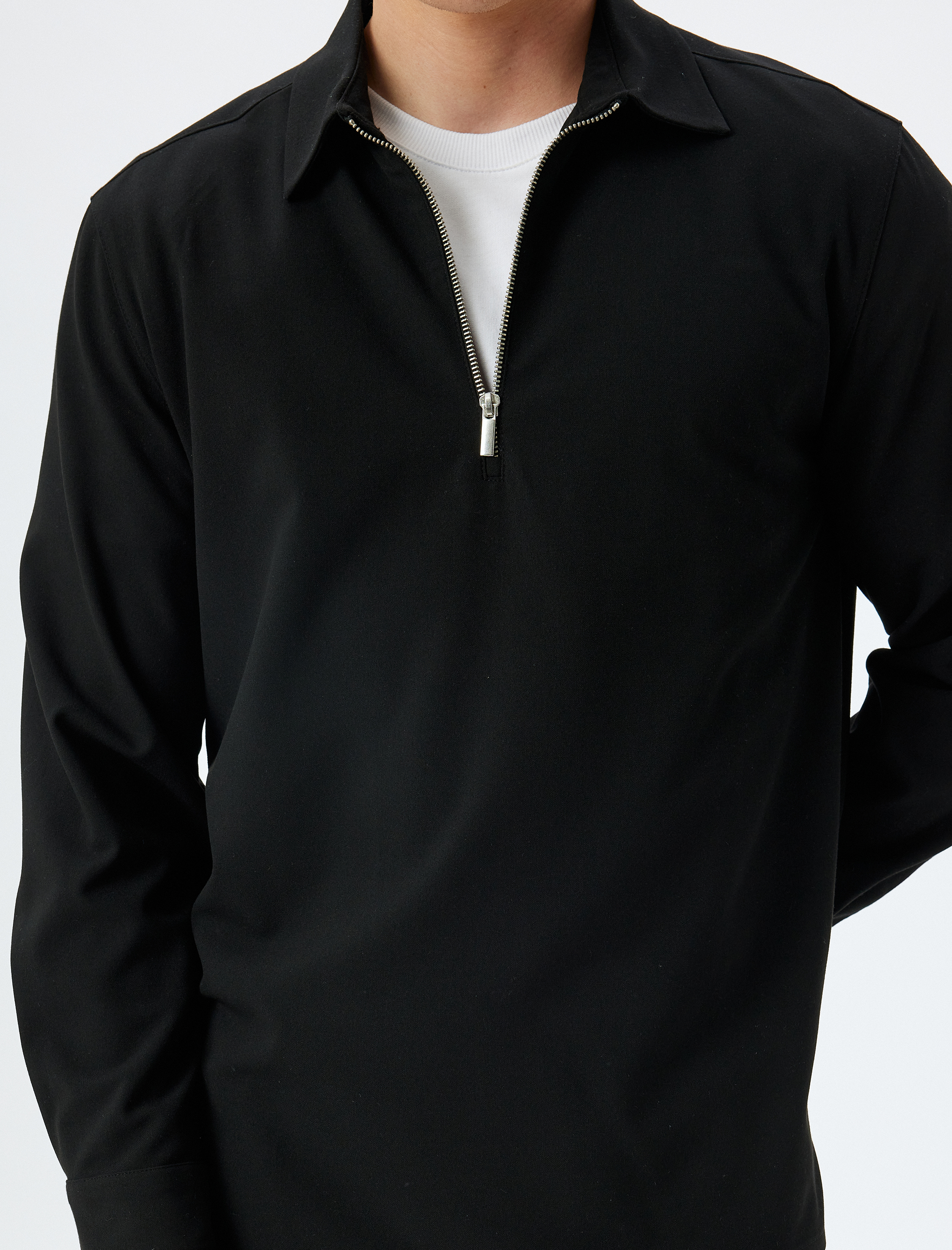   Yarım Fermuarlı Gömlek Uzun Kollu Viskon Karışımlı Regular Fit