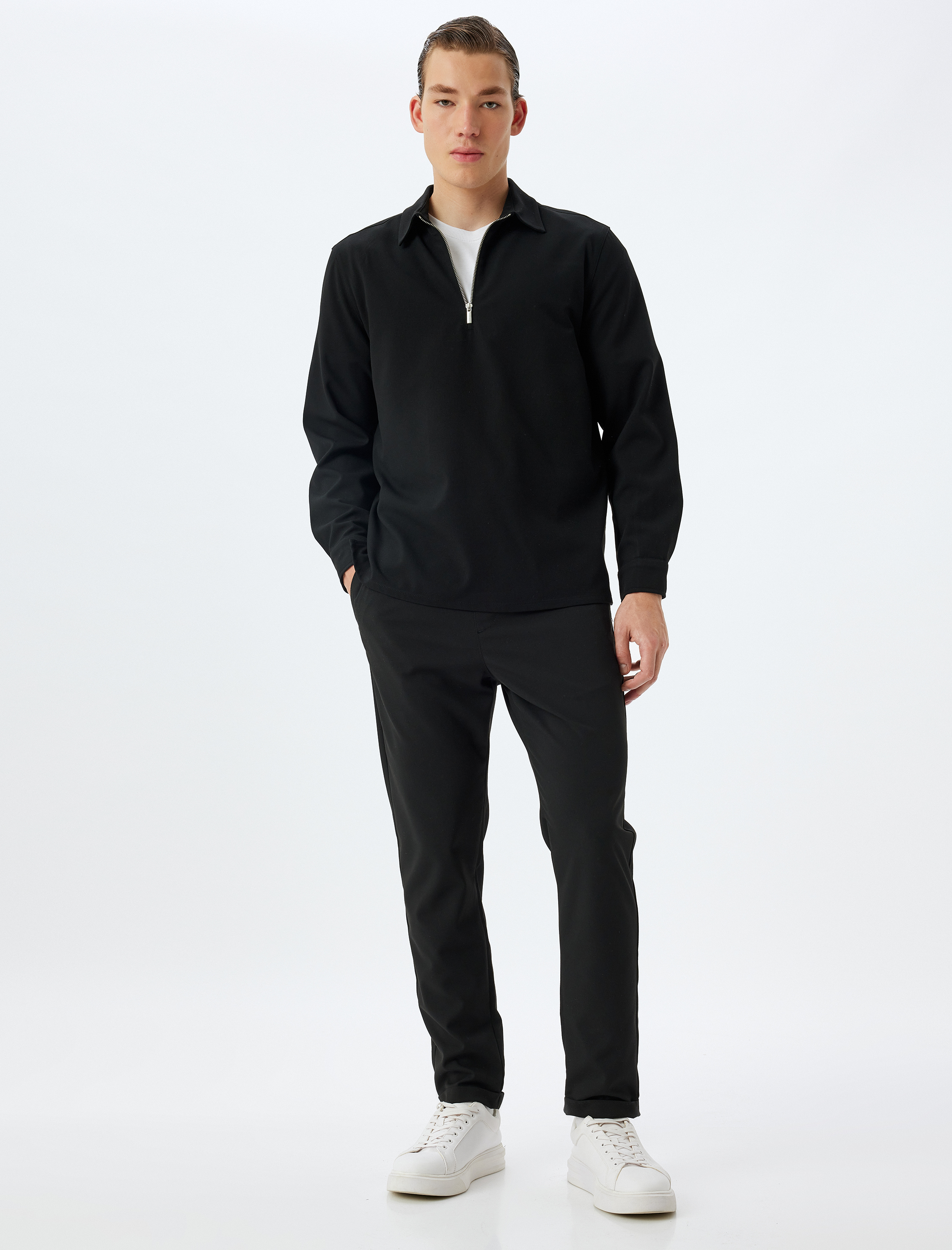   Yarım Fermuarlı Gömlek Uzun Kollu Viskon Karışımlı Regular Fit