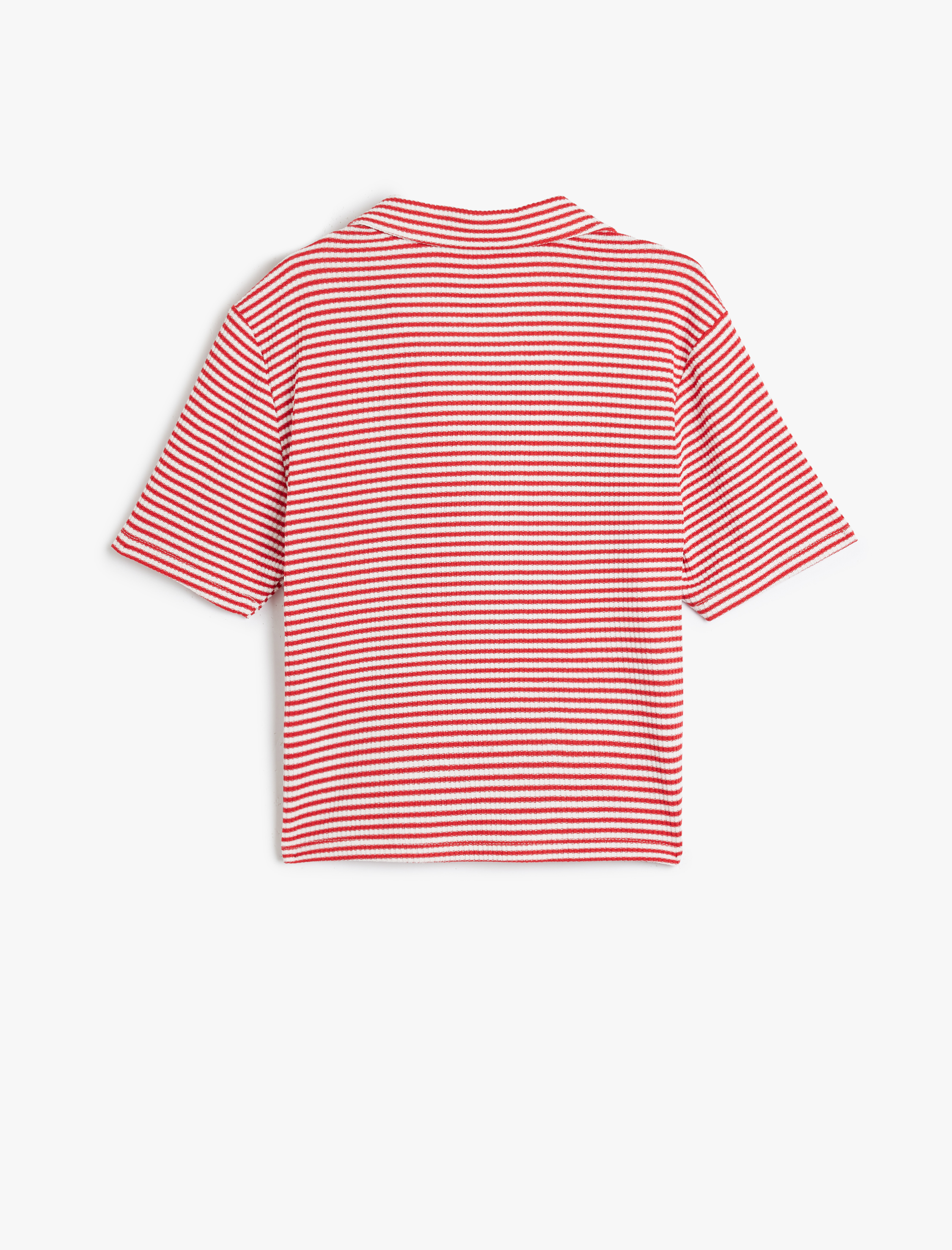   Yarım Fermuarlı Çizgili Crop Polo Yaka Tişört