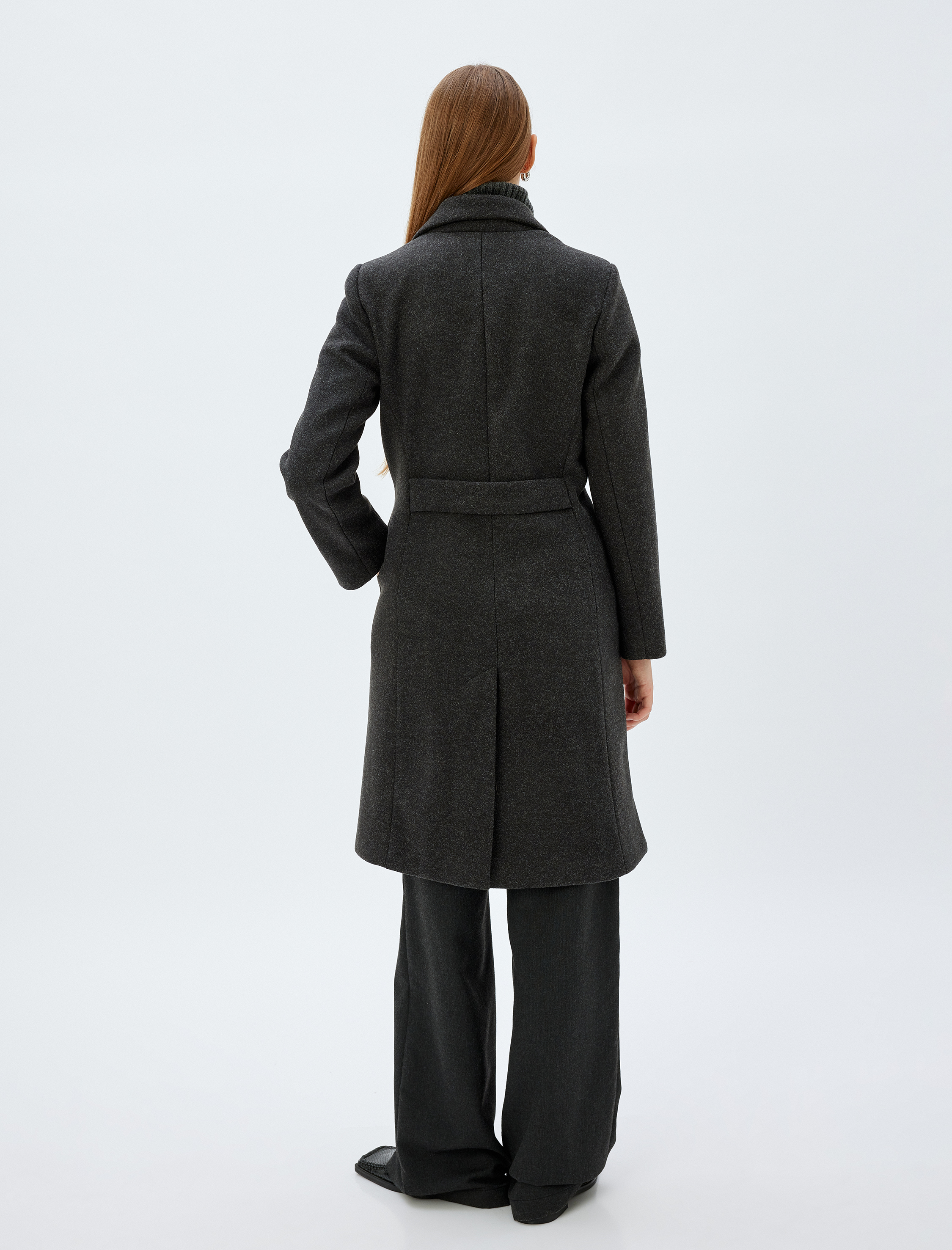   Gizli Cepli Kruvaze Uzun Kaşe Kaban