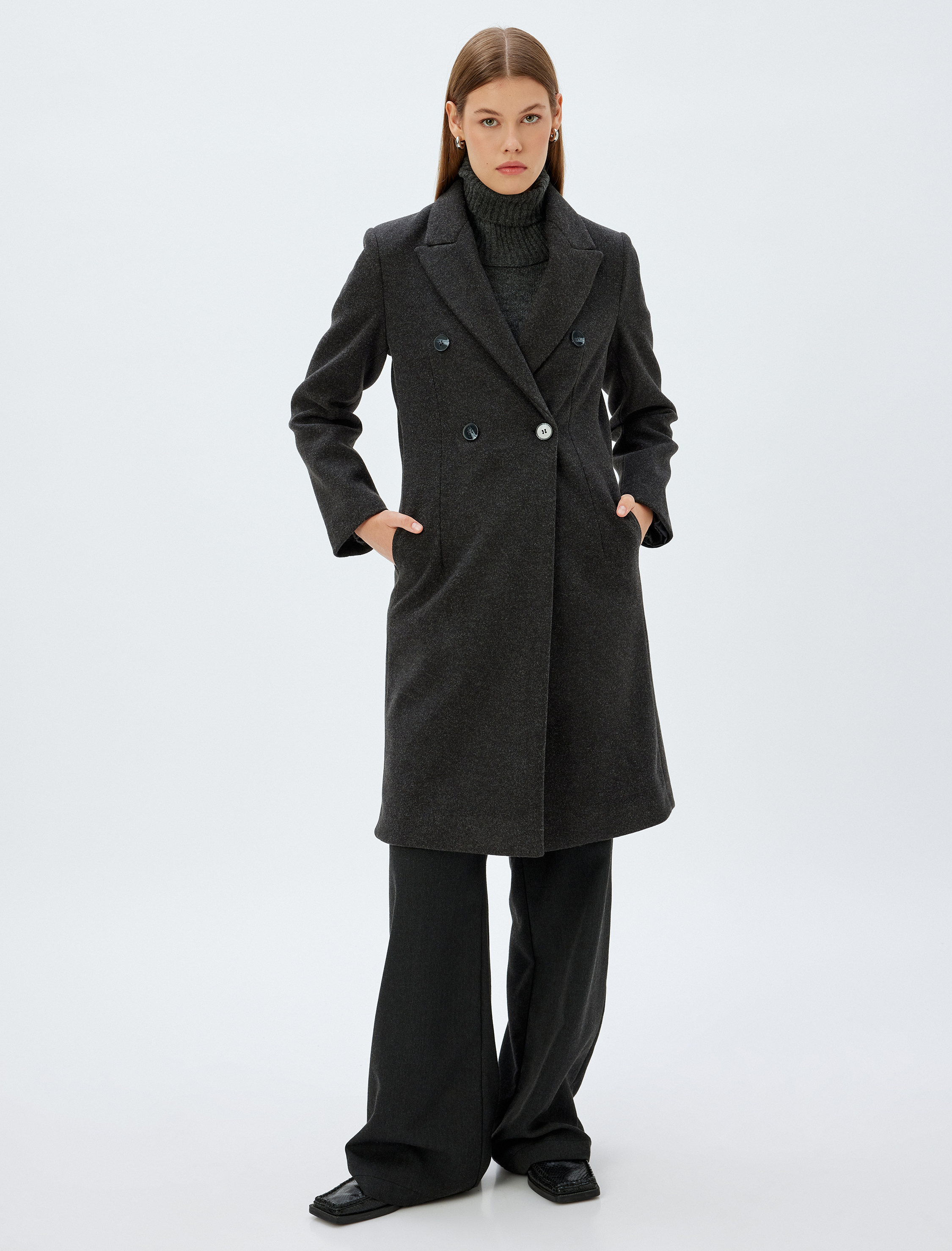   Gizli Cepli Kruvaze Uzun Kaşe Kaban