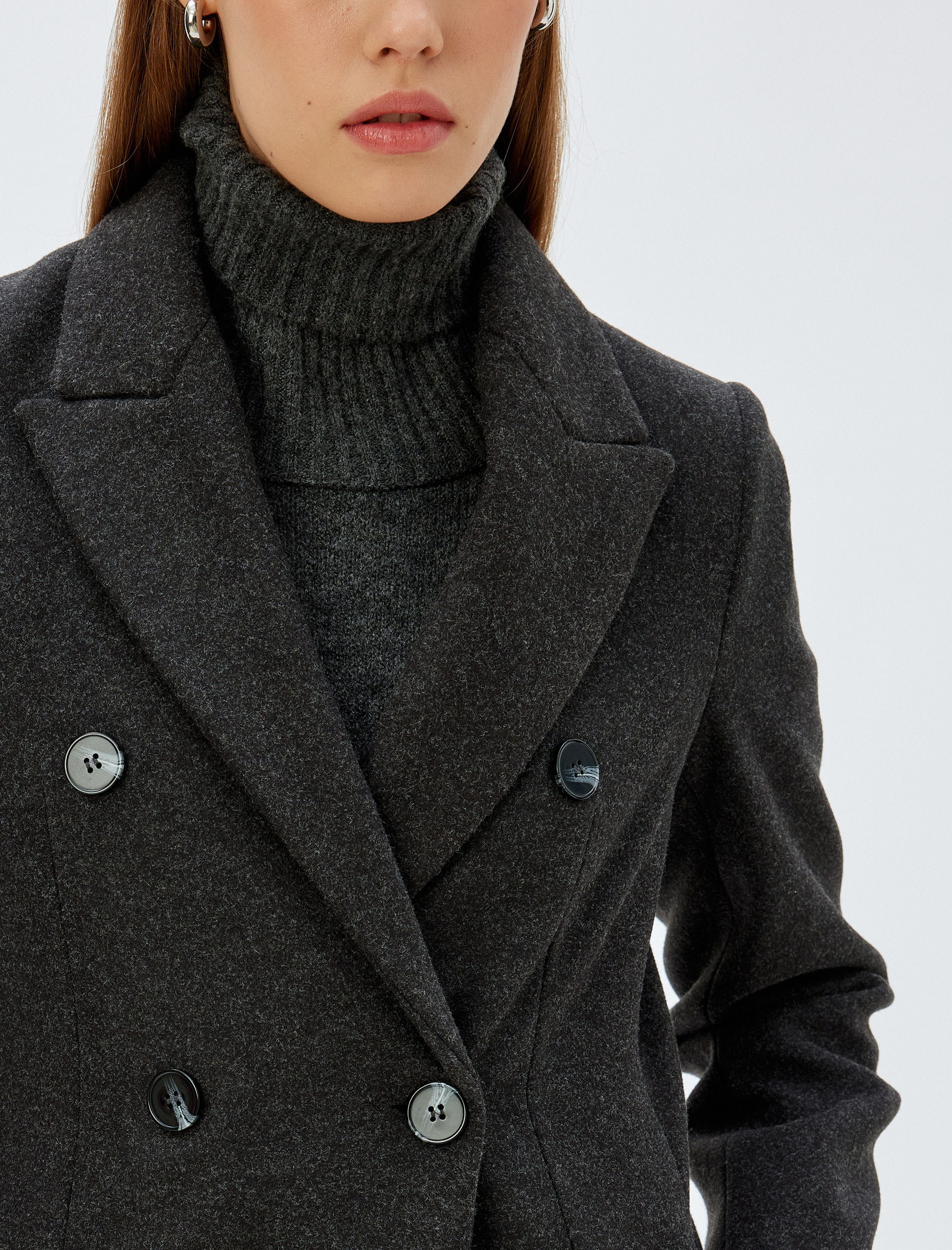   Gizli Cepli Kruvaze Uzun Kaşe Kaban