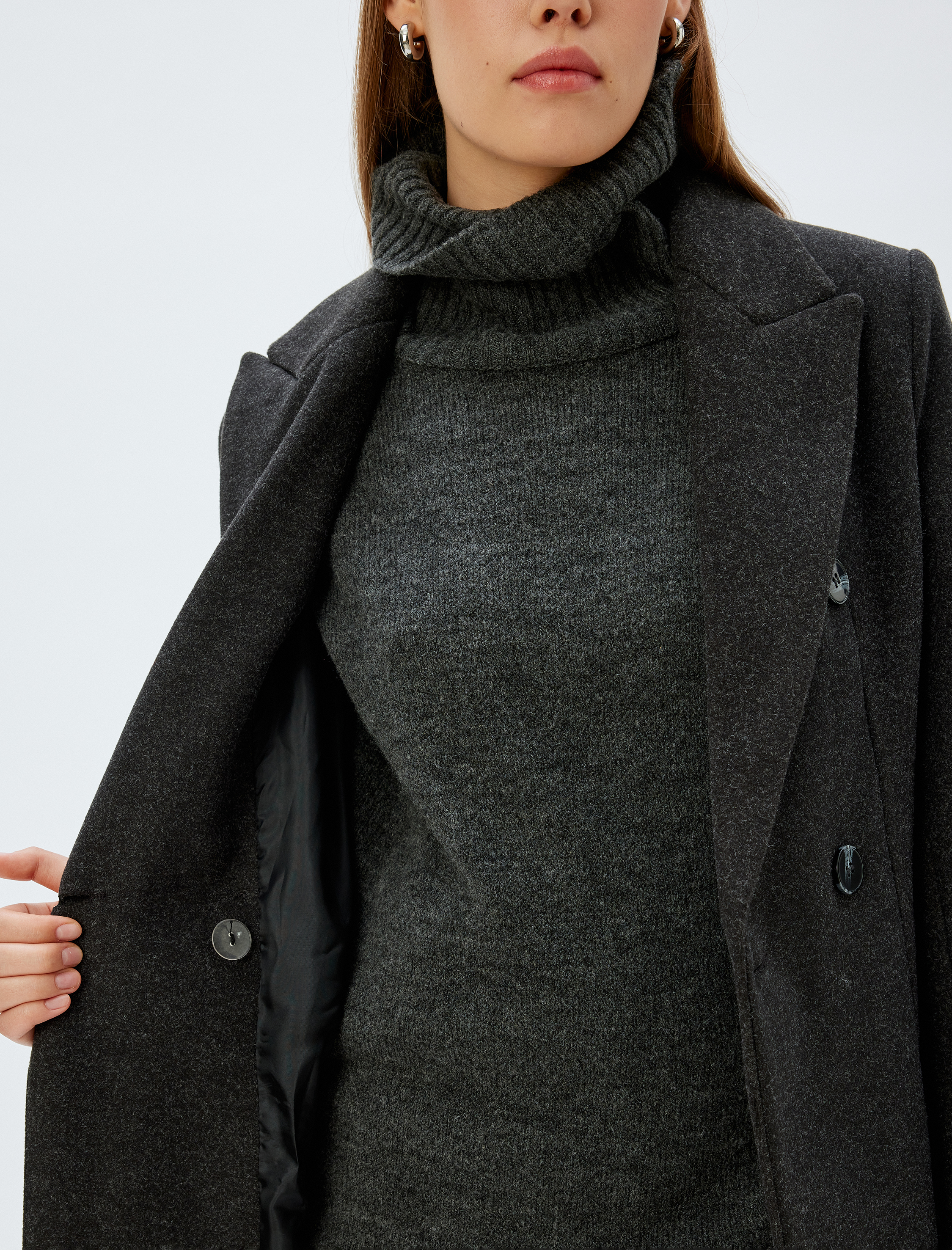   Gizli Cepli Kruvaze Uzun Kaşe Kaban