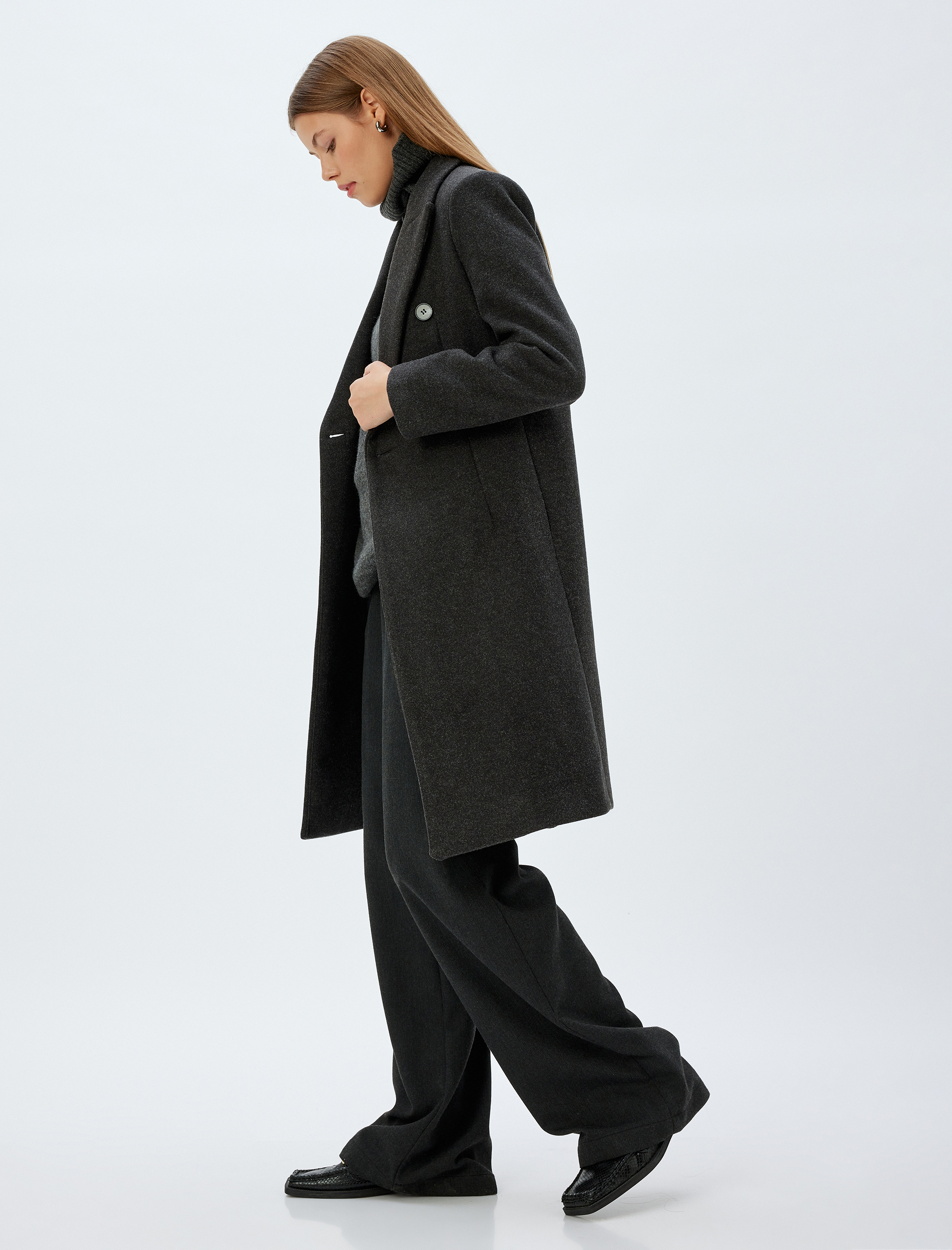   Gizli Cepli Kruvaze Uzun Kaşe Kaban