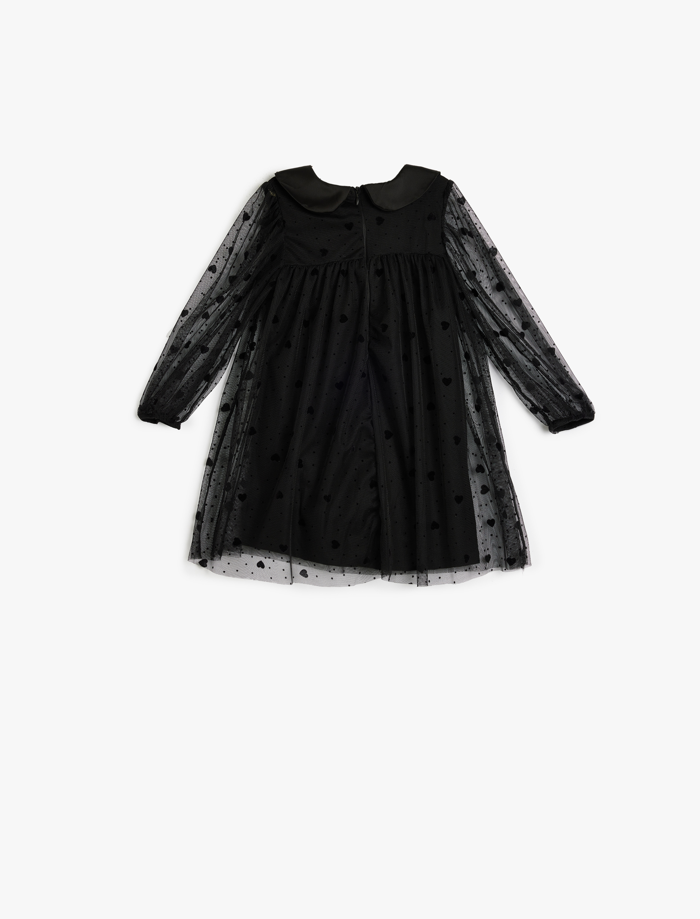  Kız Bebek Kalp Desenli Bebe Yaka Uzun Kollu Tüllü Elbise