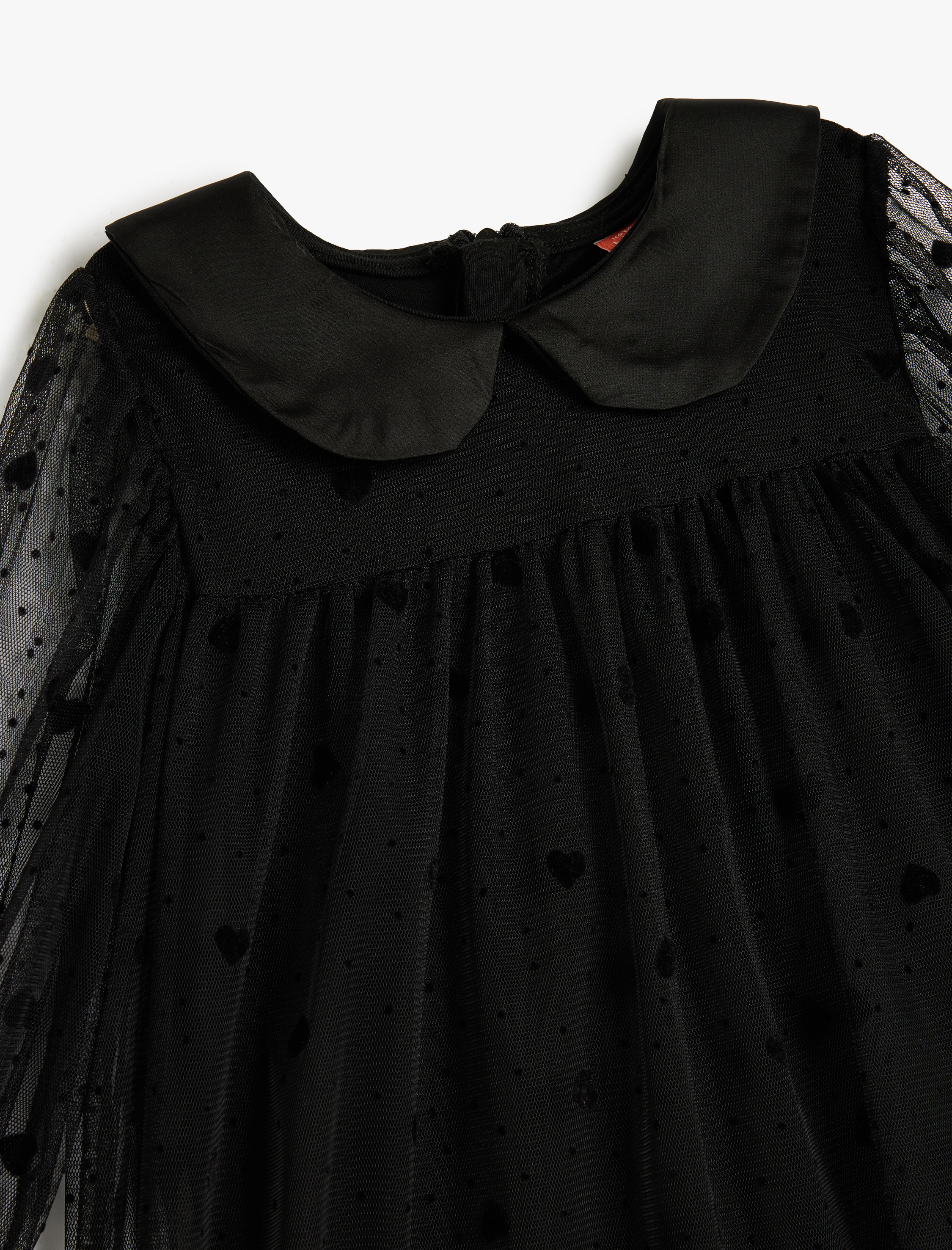  Kız Bebek Kalp Desenli Bebe Yaka Uzun Kollu Tüllü Elbise