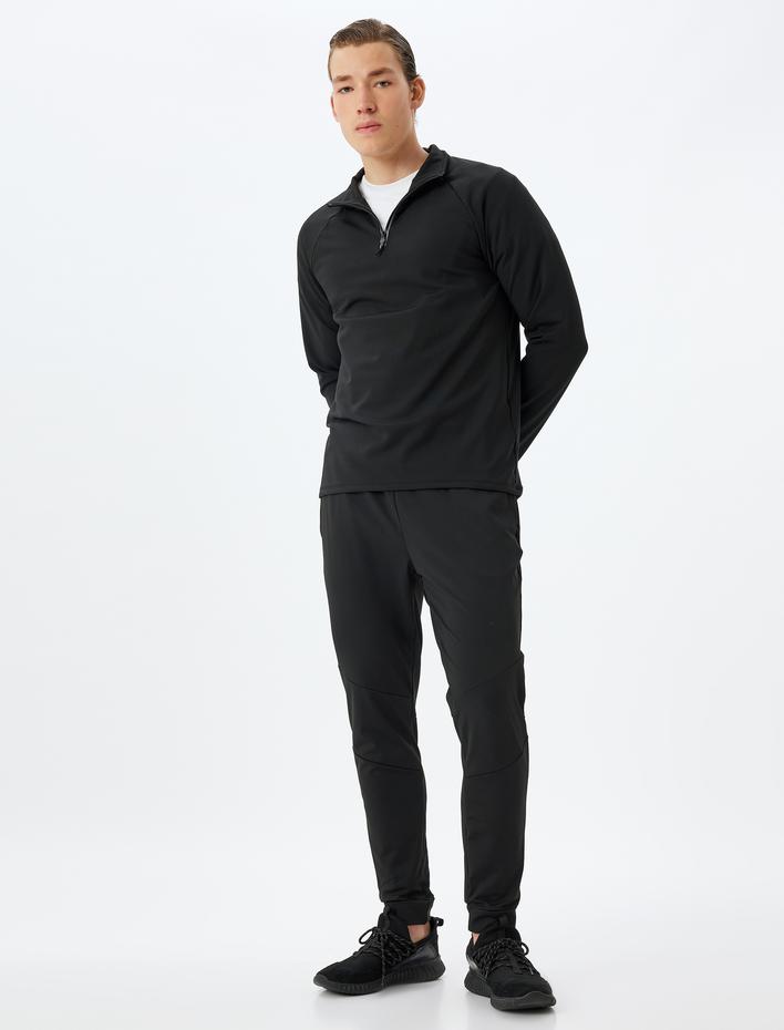  Spor Sweatshirt Şardonlu Yumuşak Tuşe Dik Yaka Yarım Fermuarlı