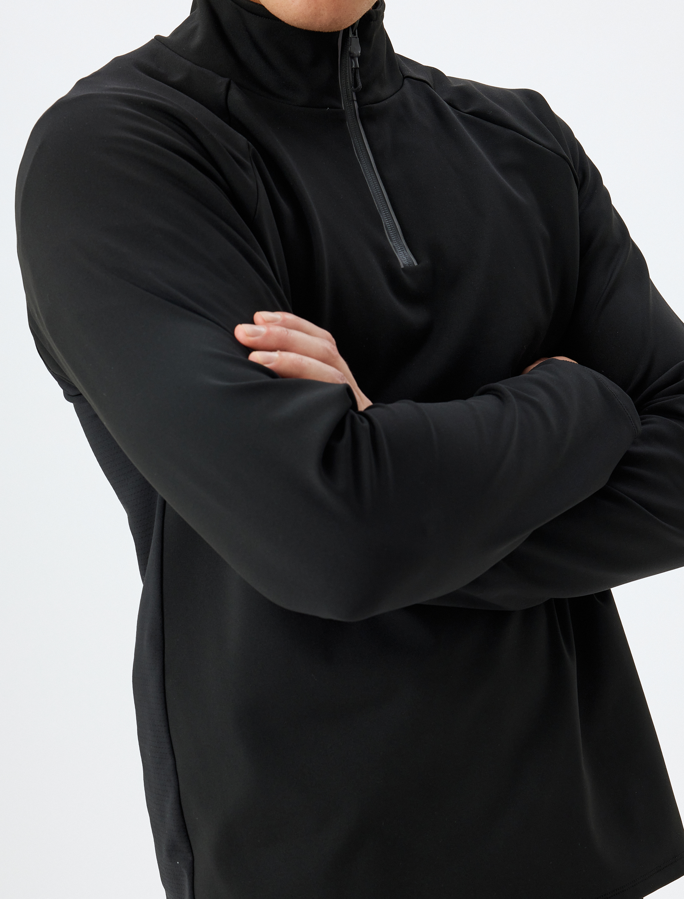   Spor Sweatshirt Şardonlu Yumuşak Tuşe Dik Yaka Yarım Fermuarlı