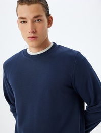 Basic Sweatshirt Bisiklet Yaka Pamuklu