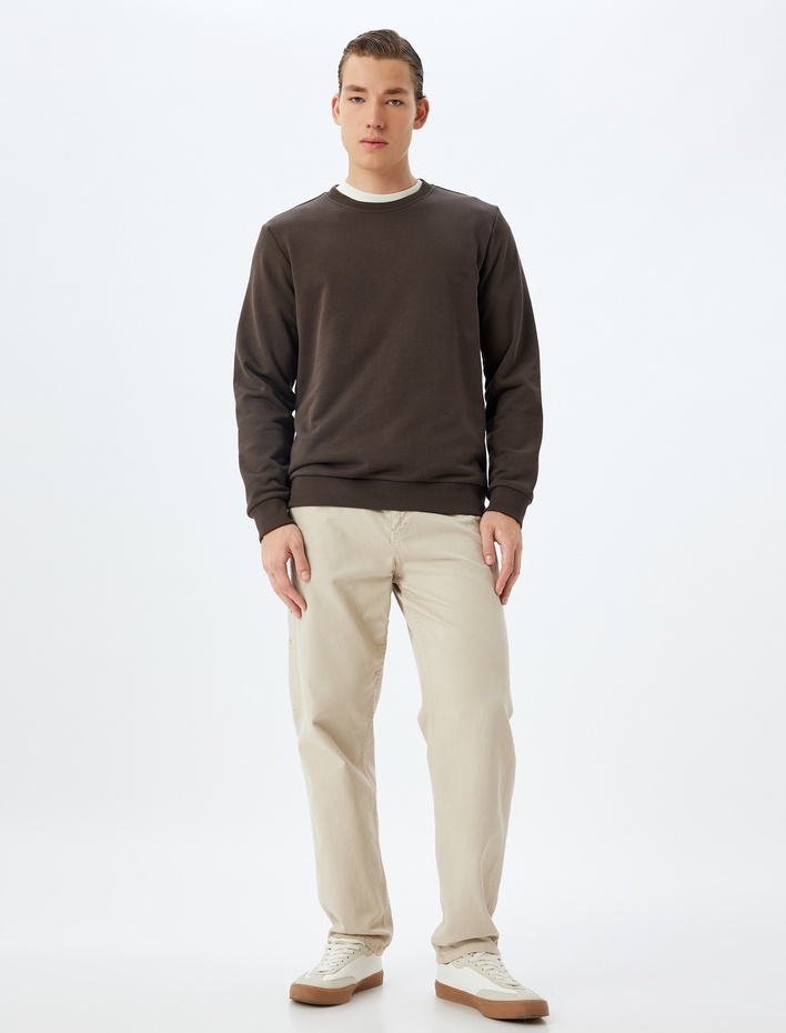  Basic Sweatshirt Bisiklet Yaka Pamuklu