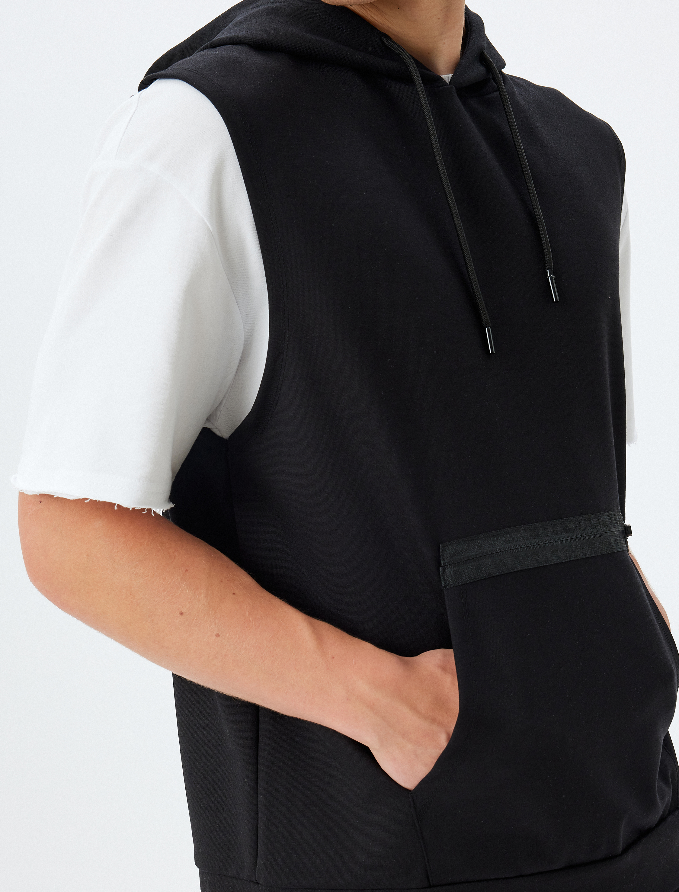   Spor Sweatshirt Oversize Kolsuz Kapşonlu Fermuar Detaylı Viskon Karışımlı Kalın Çelikli İnterlok Kumaş