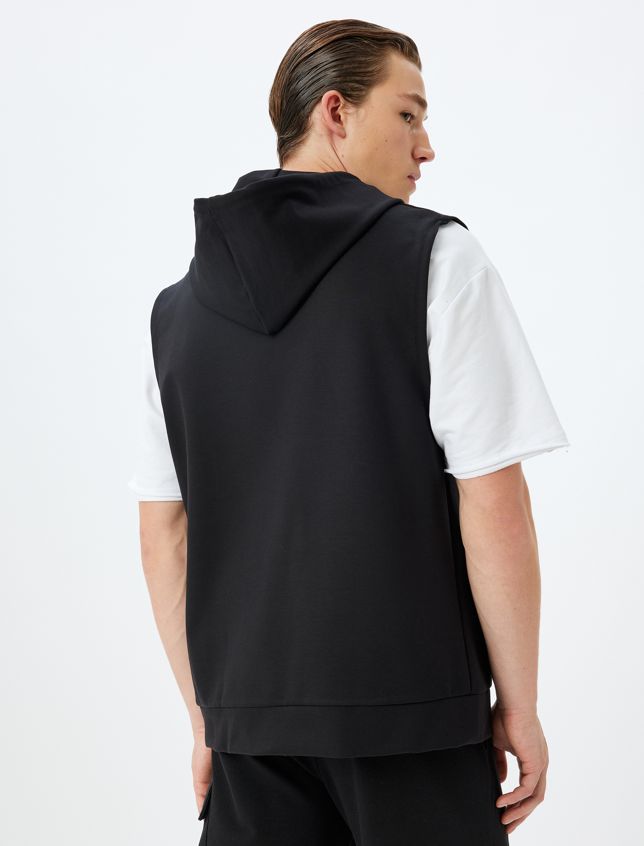   Spor Sweatshirt Oversize Kolsuz Kapşonlu Fermuar Detaylı Viskon Karışımlı Kalın Çelikli İnterlok Kumaş