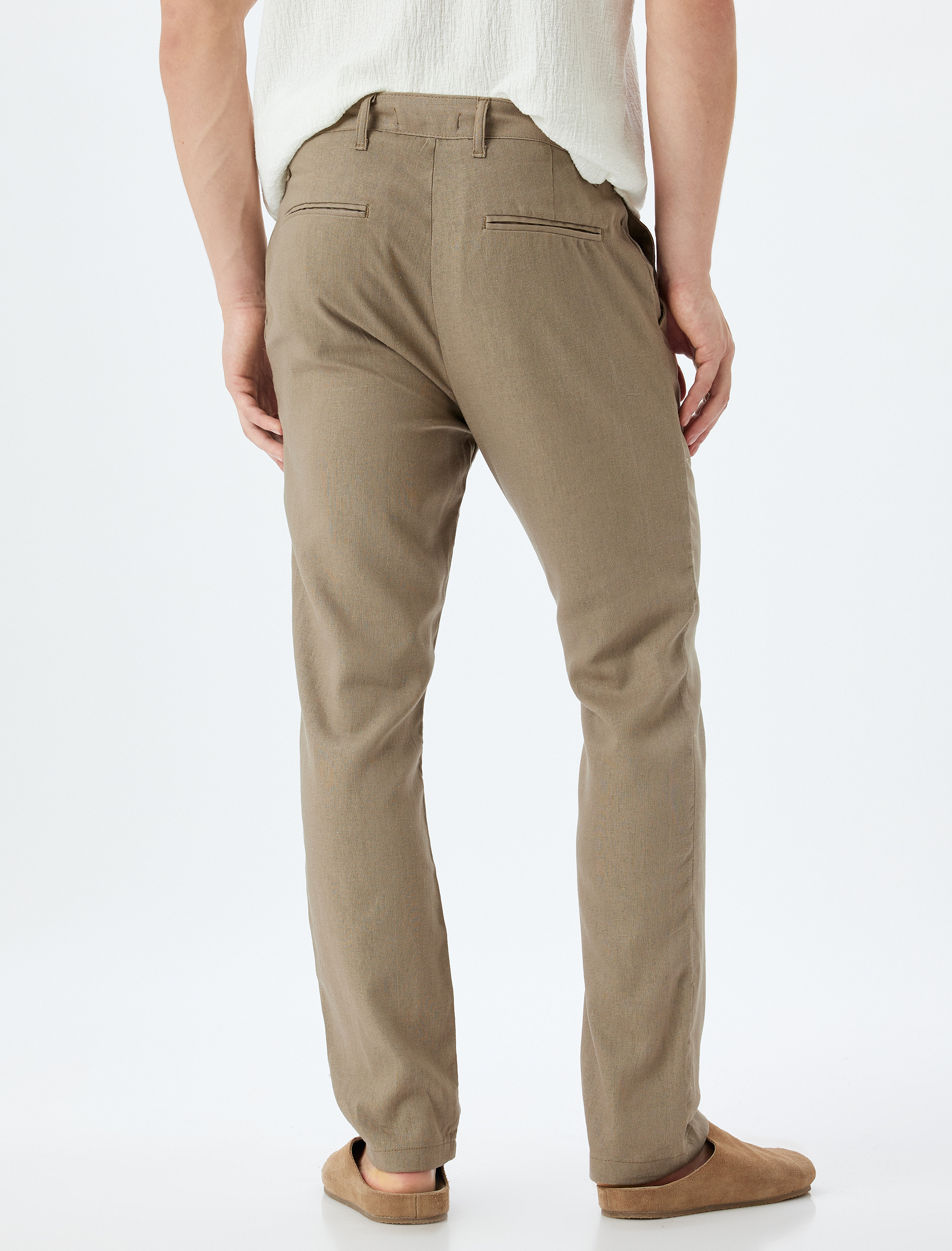 Viskon Keten Karışımlı Pantolon Chino Cep Detaylı Düğmeli