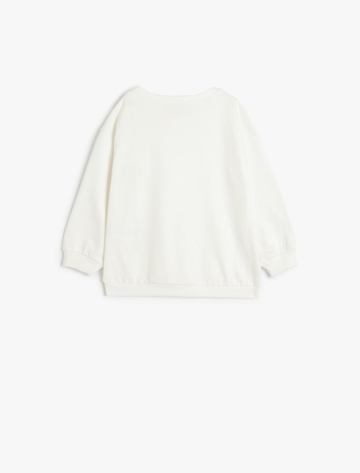 Kız Bebek Sweat Bisiklet Yaka Uzun Kollu Fiyonk Aplikeli Pamuklu Şardonlu