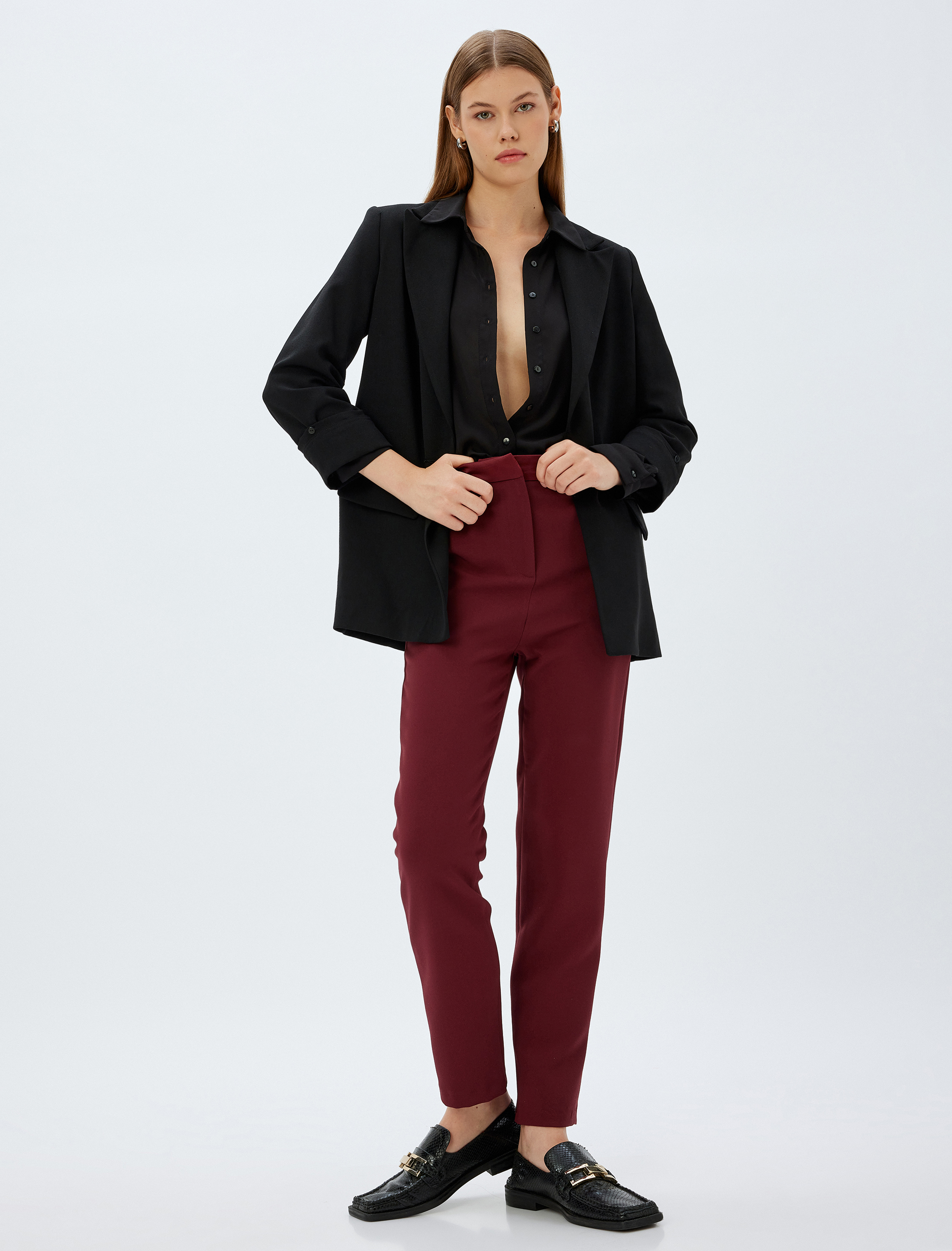   Havuç Kesim Standart Bel Cepli Kumaş Pantolon