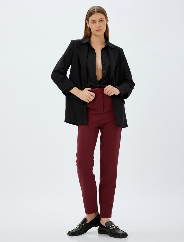  Havuç Kesim Standart Bel Cepli Kumaş Pantolon