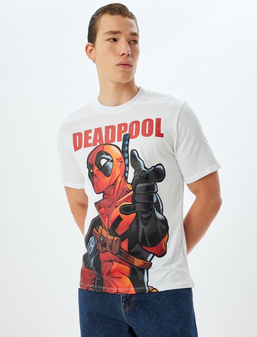   Bisiklet Yaka Pamuklu Kısa Kollu Lisanslı Deadpool Tişört