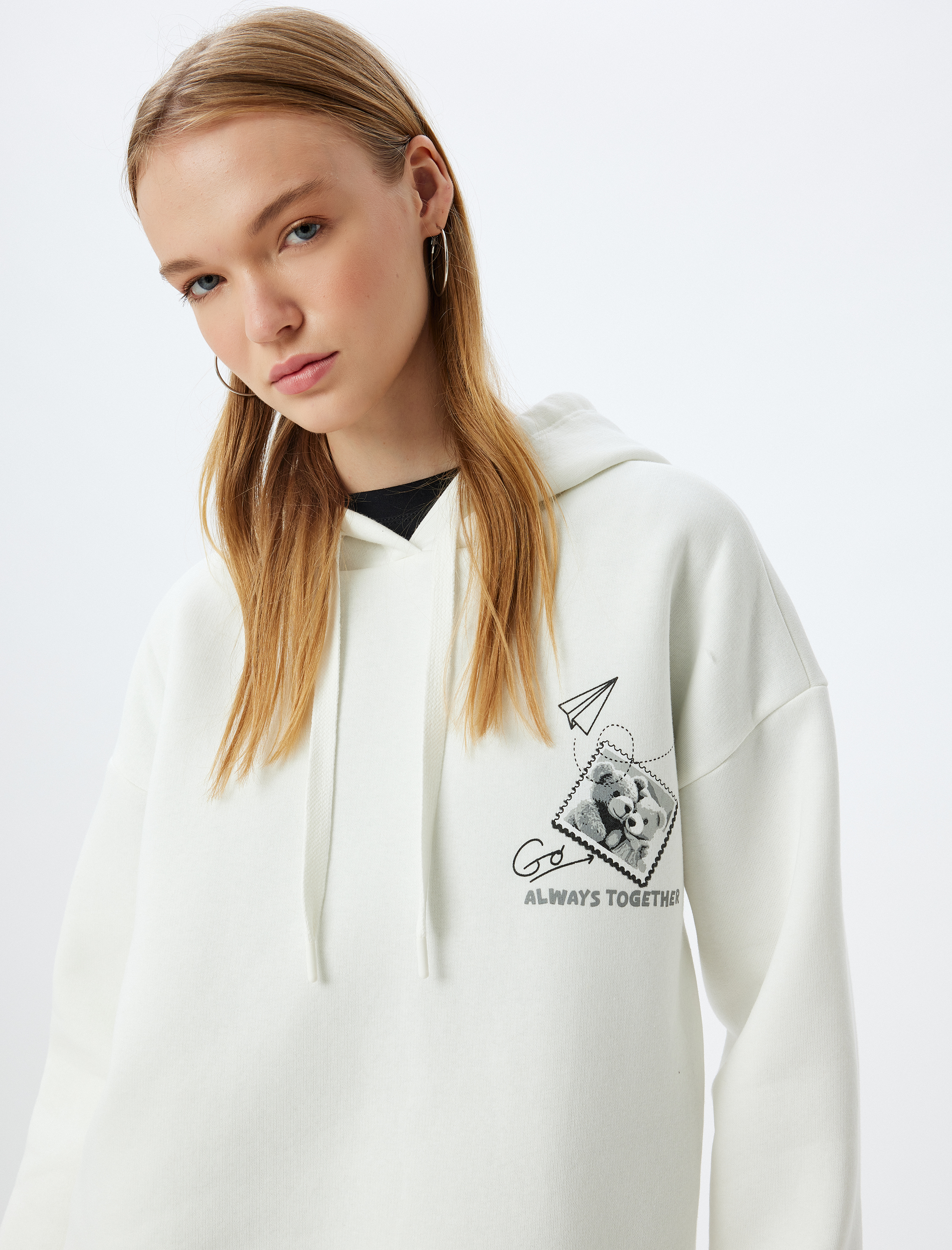   Arkası Baskılı Kapüşonlu Sweatshirt Oversize Şardonlu