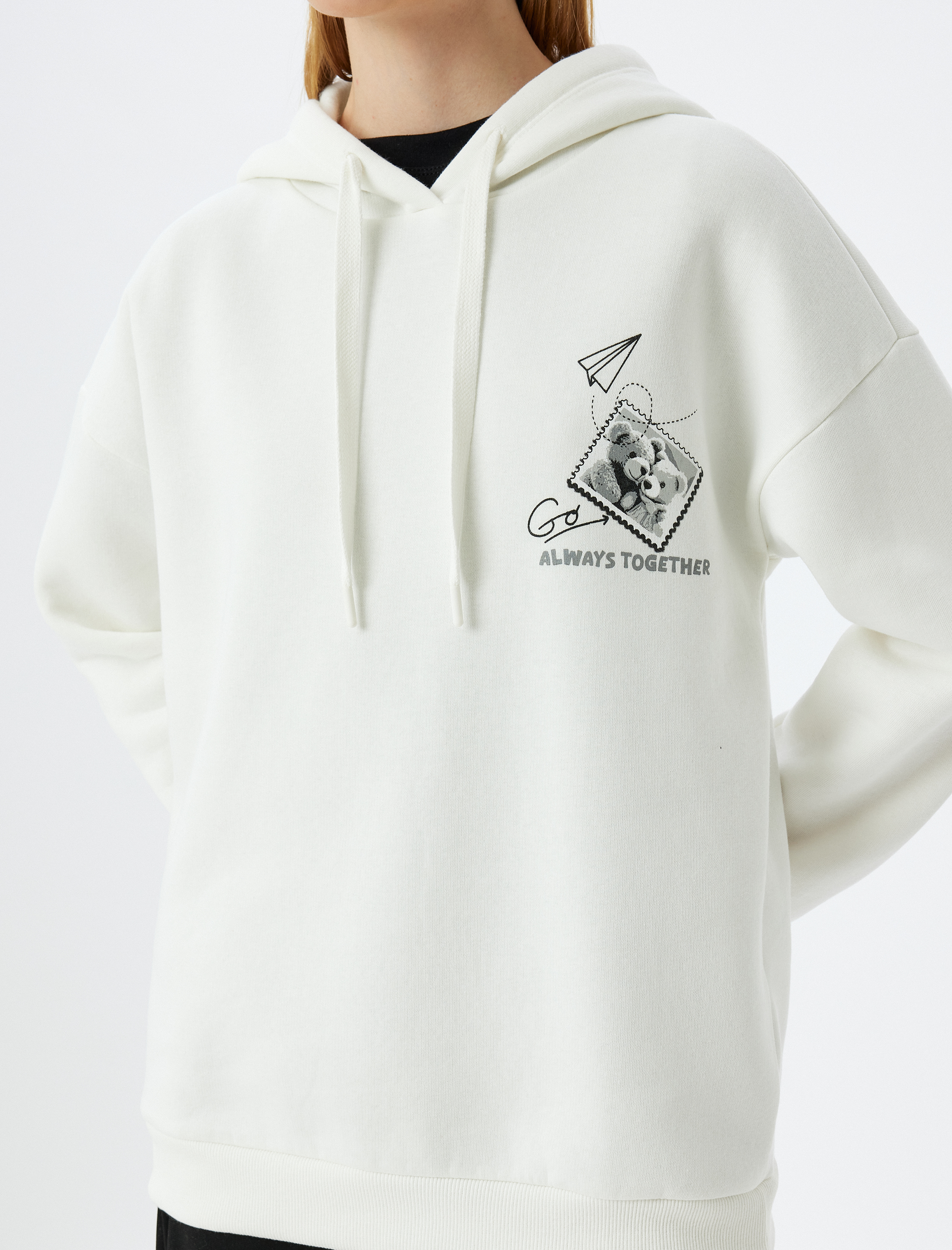   Arkası Baskılı Kapüşonlu Sweatshirt Oversize Şardonlu