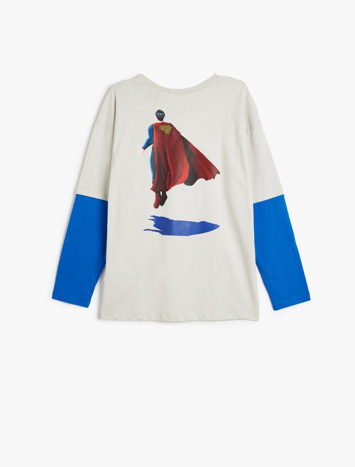 Erkek Çocuk Pamuklu Lisanslı Superman Baskılı Uzun Kollu Bisiklet Yaka Tişört