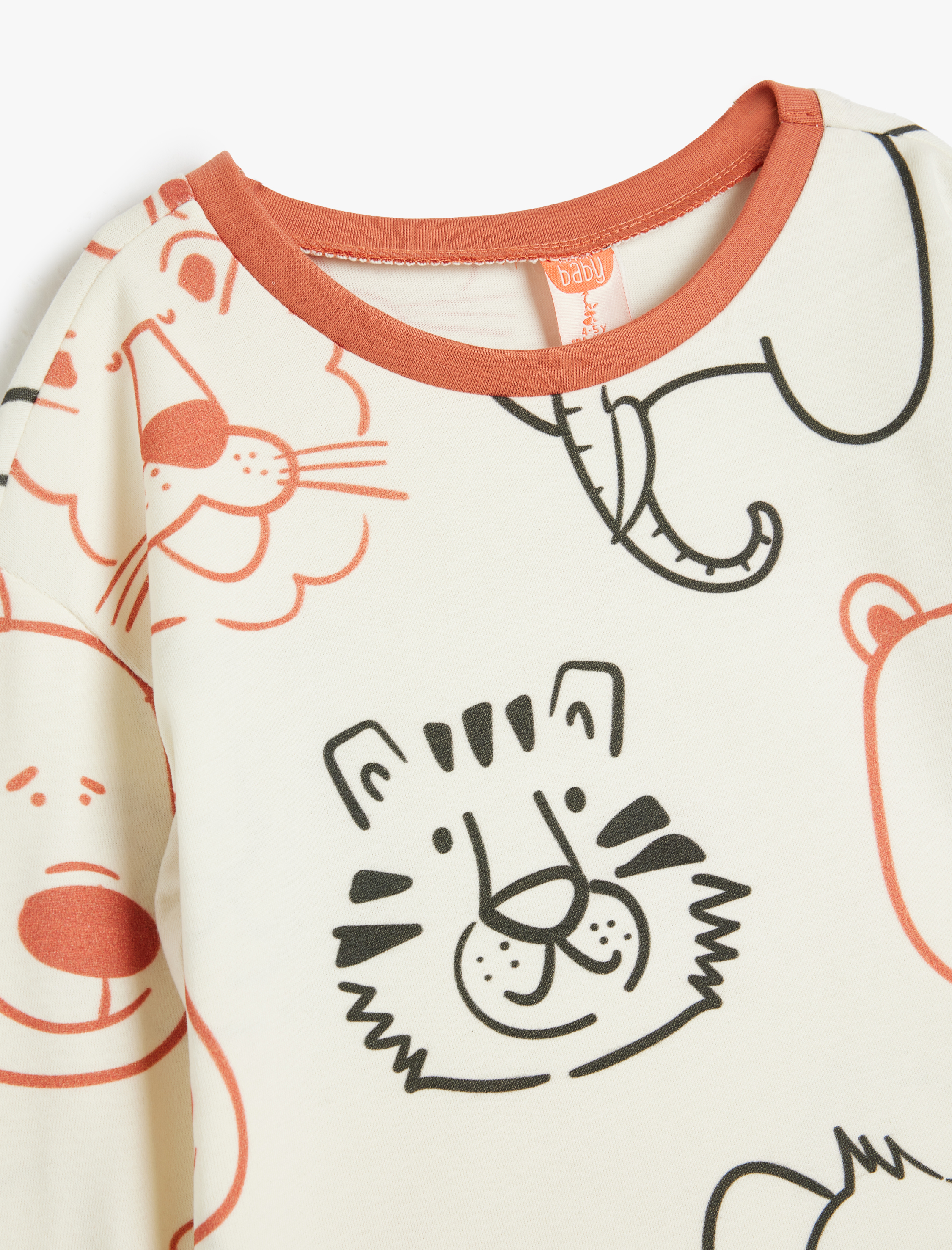  Erkek Bebek Hayvan Baskılı Bisiklet Yaka Uzun Kollu Pamuklu Tişört