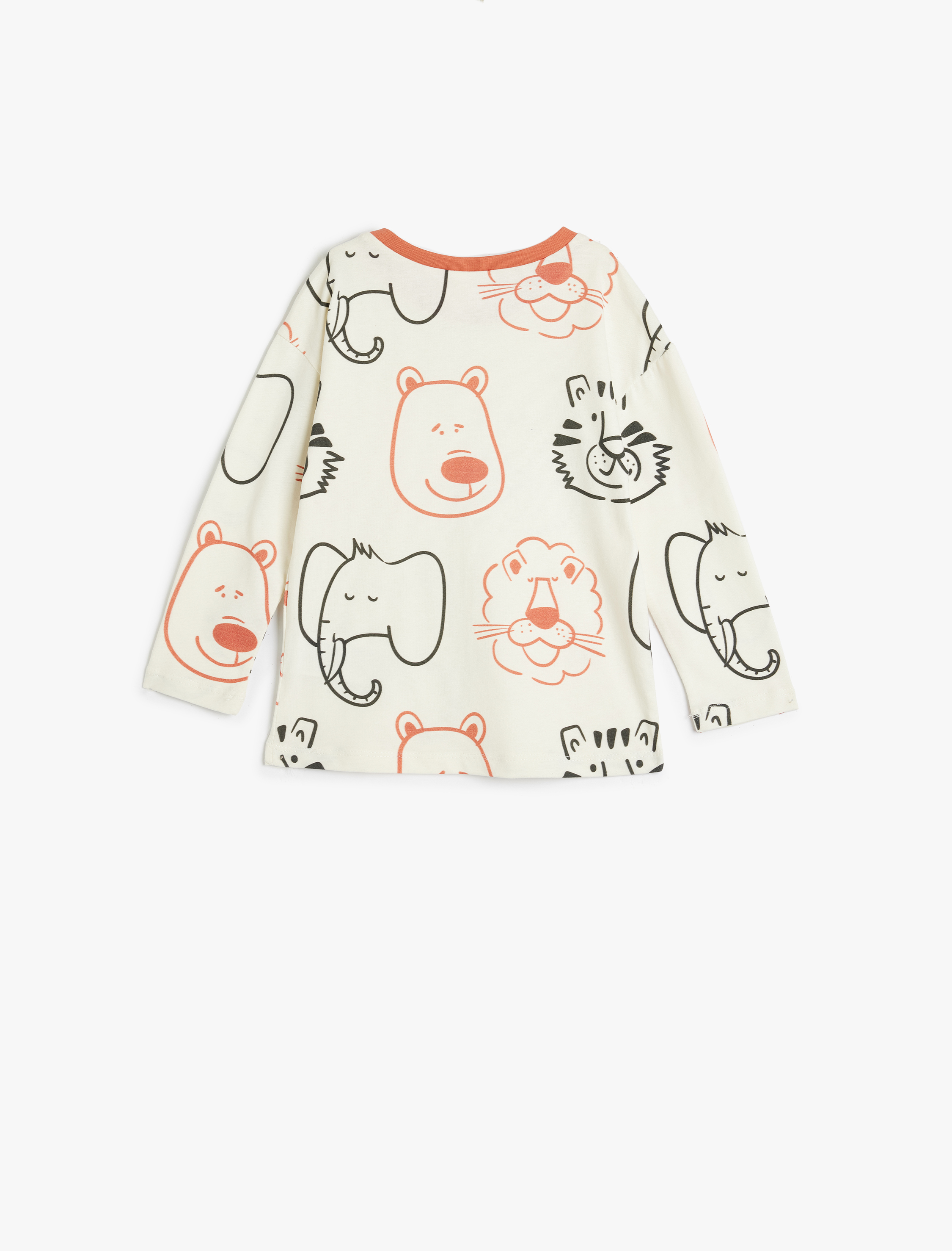  Erkek Bebek Hayvan Baskılı Bisiklet Yaka Uzun Kollu Pamuklu Tişört