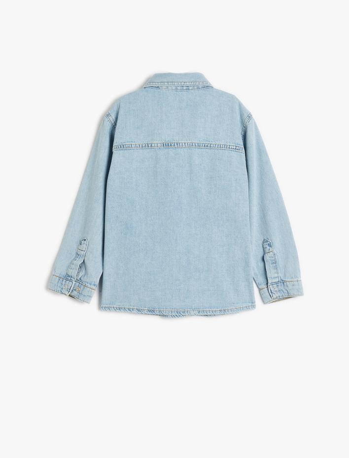 Kız Çocuk Kot Gömlek Uzun Kollu Klasik Yaka Cepli Pamuklu