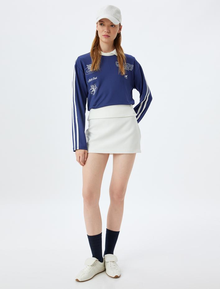  Uzun Kollu Arkası Baskılı Biyeli Bisiklet Yaka Tişört