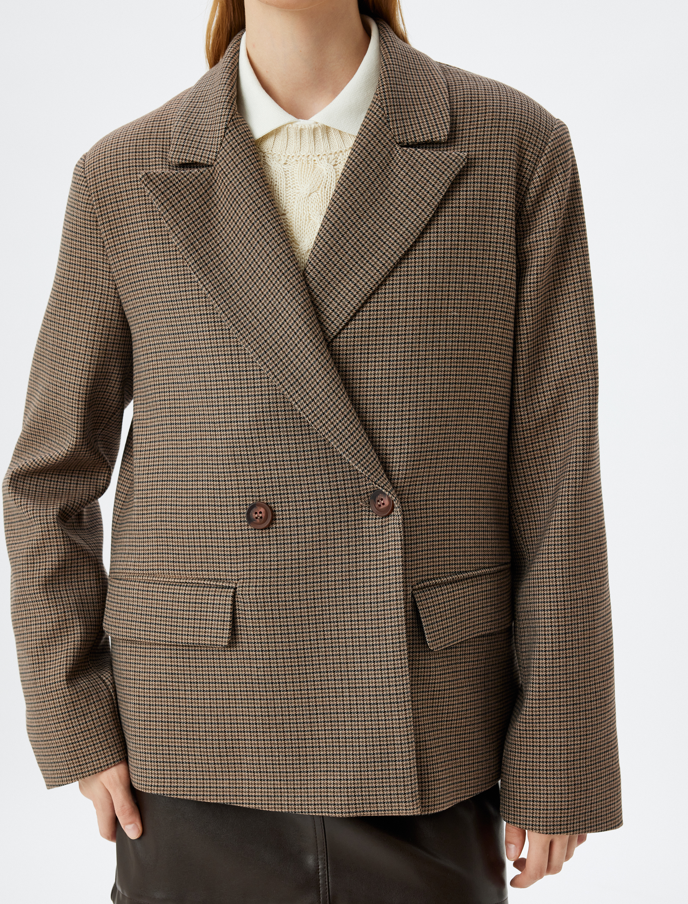   Kruvaze Ceket Düğmeli Kapaklı Cep Detaylı