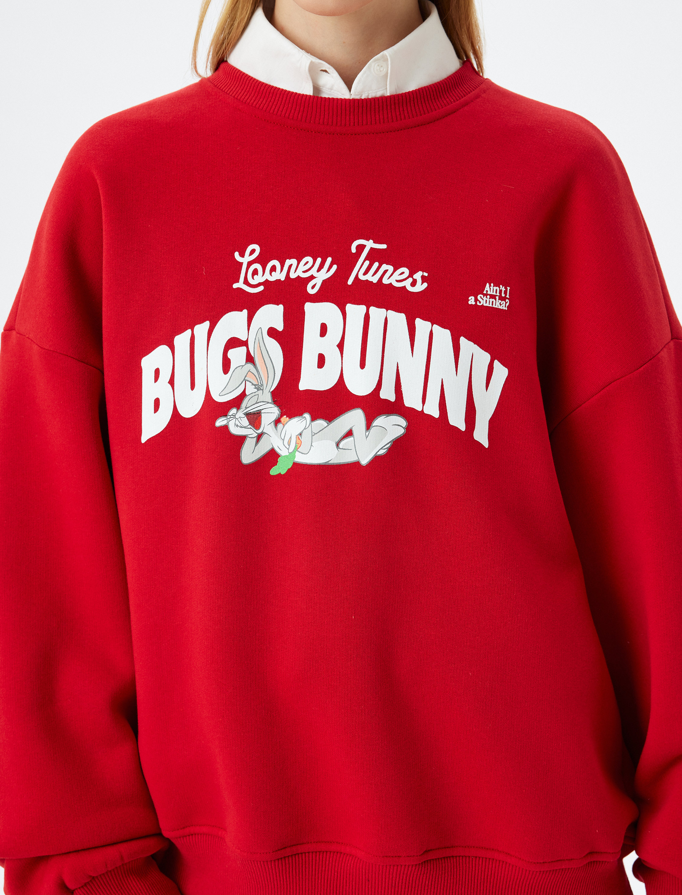 Bugs Bunny Oversize Sweatshirt Arkası Baskılı Şardonlu Lisanslı