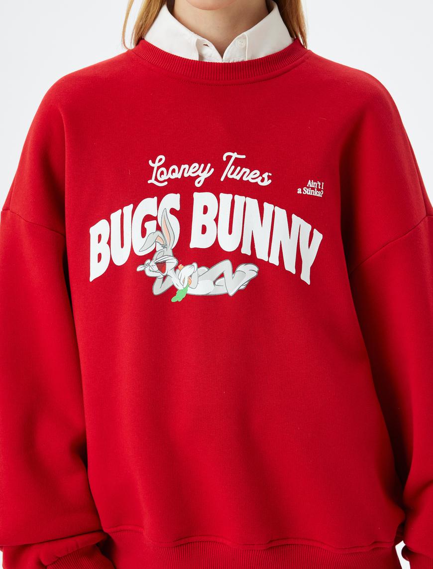   Bugs Bunny Oversize Sweatshirt Arkası Baskılı Şardonlu Lisanslı