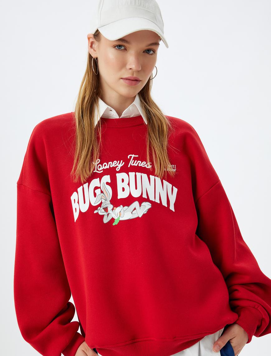   Bugs Bunny Oversize Sweatshirt Arkası Baskılı Şardonlu Lisanslı