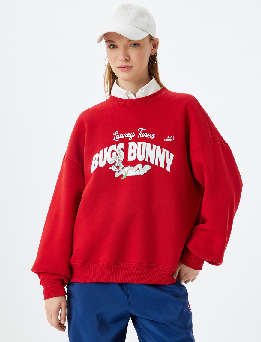   Bugs Bunny Oversize Sweatshirt Arkası Baskılı Şardonlu Lisanslı