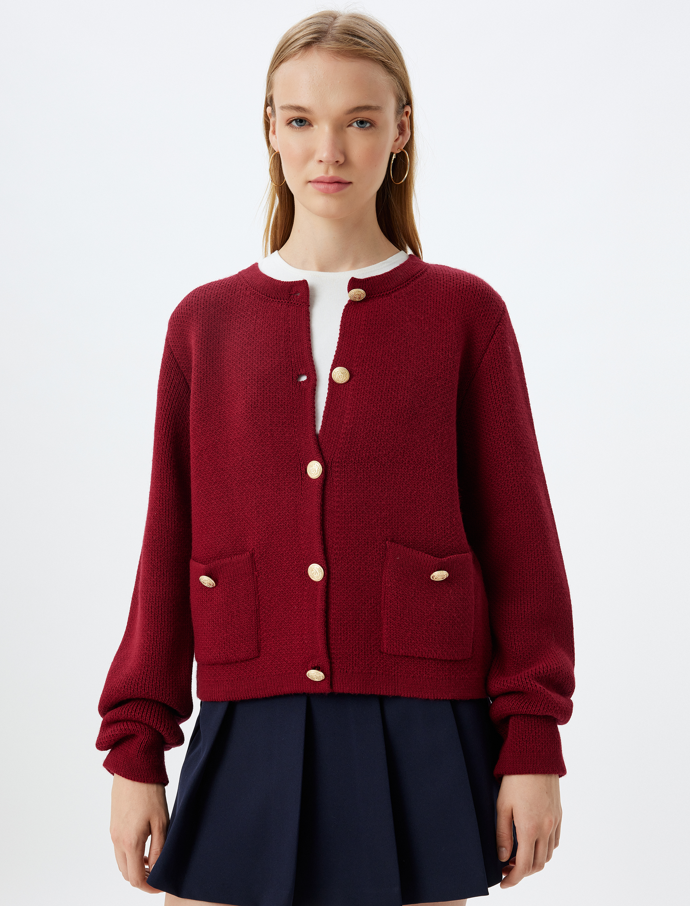   Triko Hırka Bisiklet Yaka Cep Detaylı Düğmeli