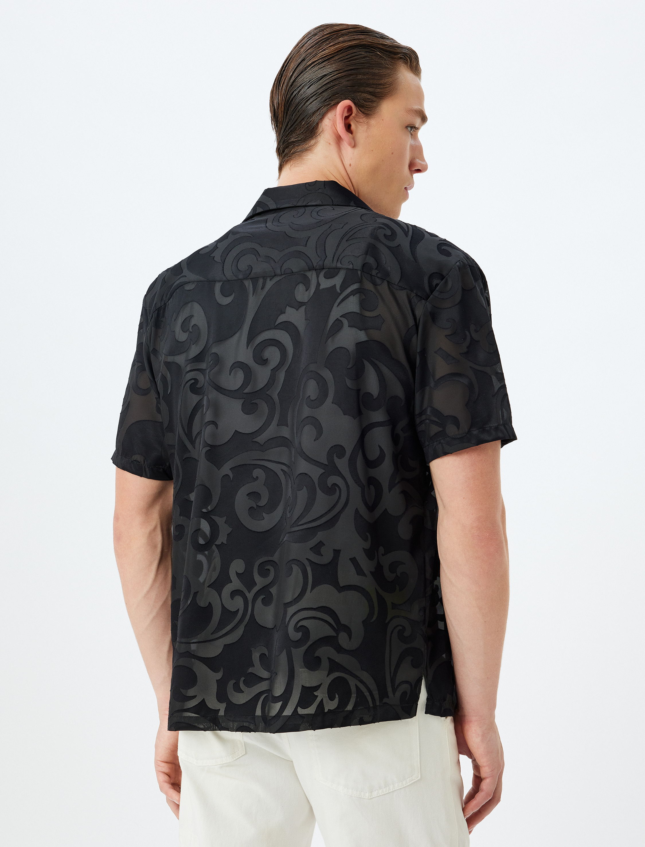   Yarı Transparan Gömlek Kısa Kollu Viskon Karışımlı Regular Fit