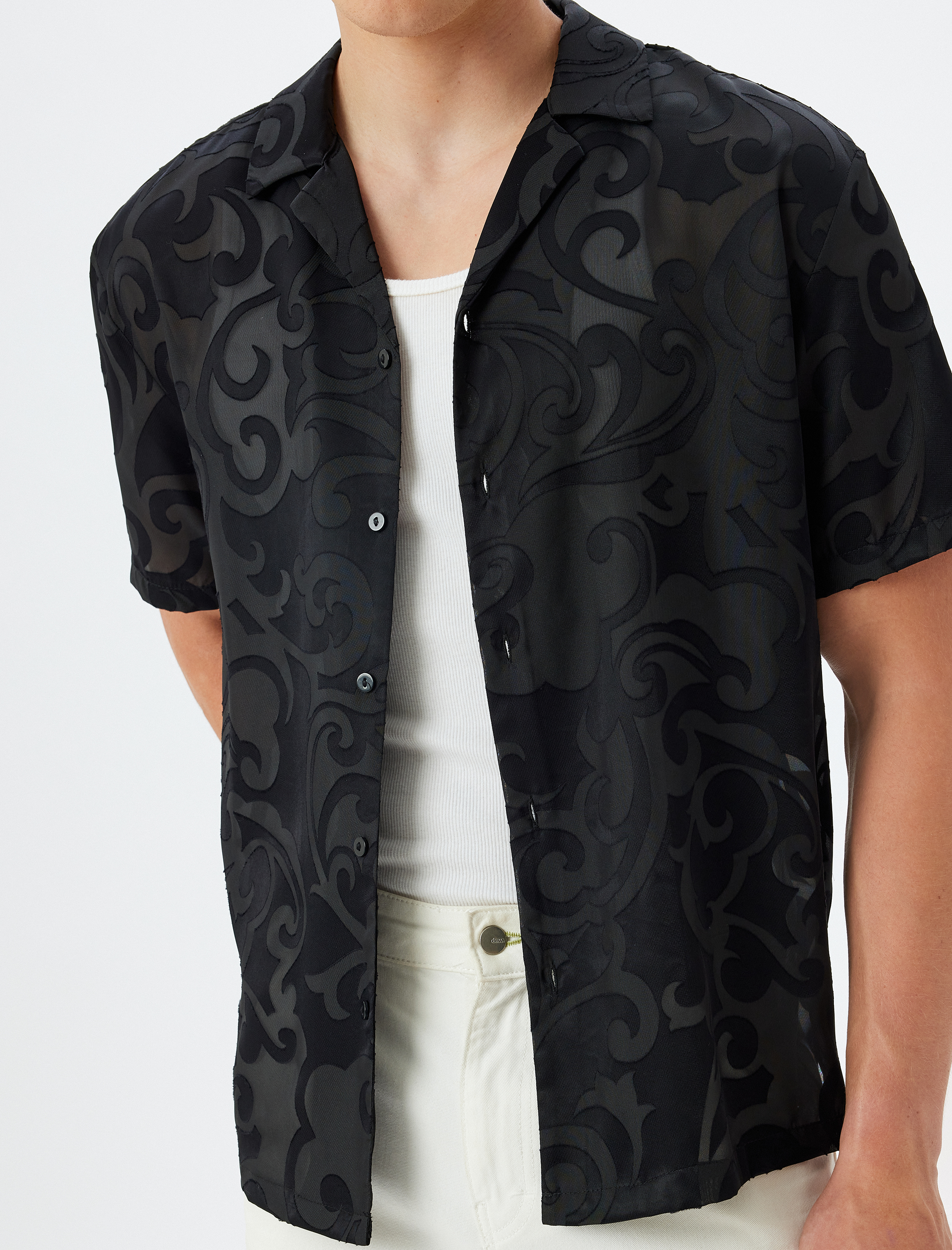   Yarı Transparan Gömlek Kısa Kollu Viskon Karışımlı Regular Fit