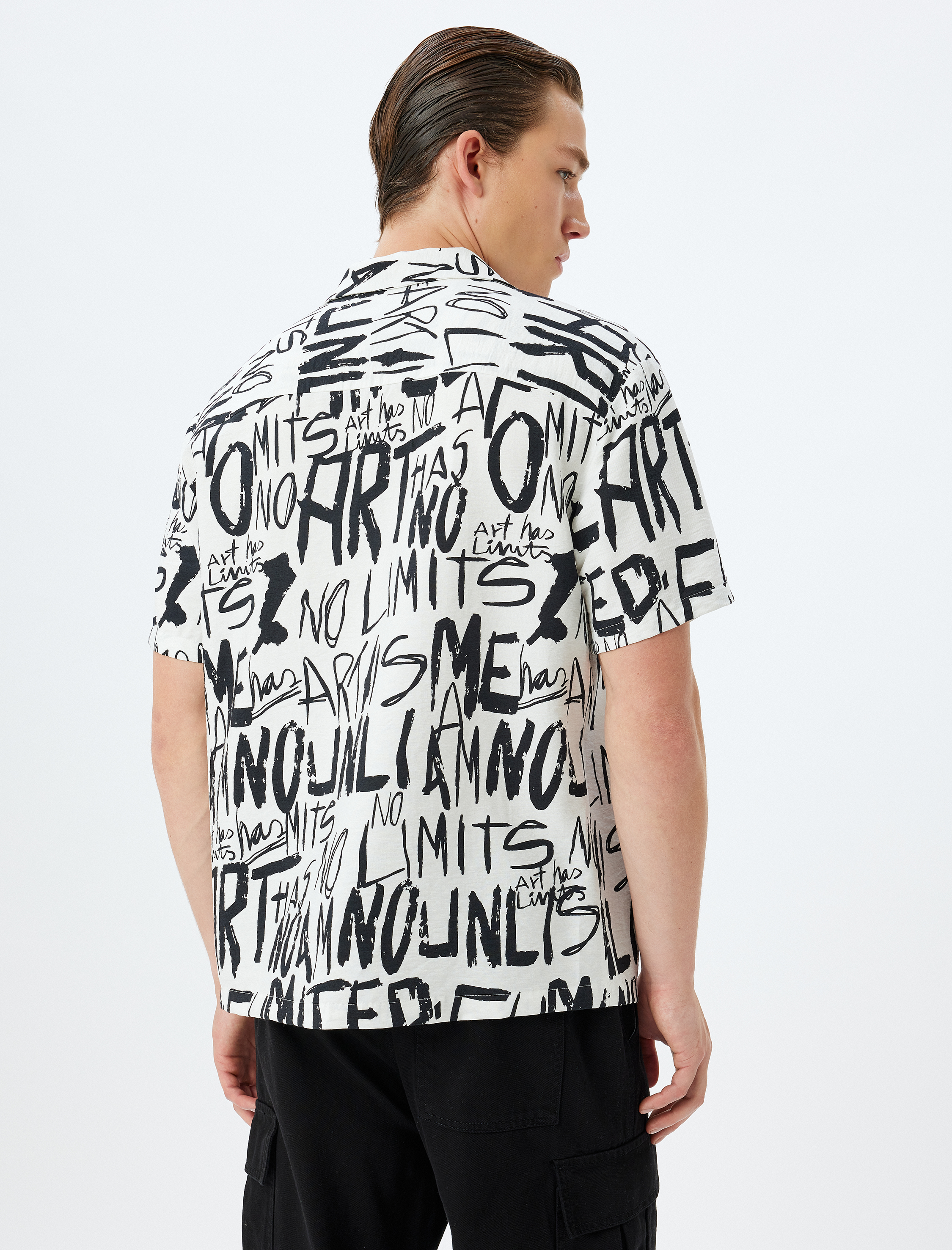   Slogan Baskılı Gömlek Kısa Kollu Viskon Regular Fit