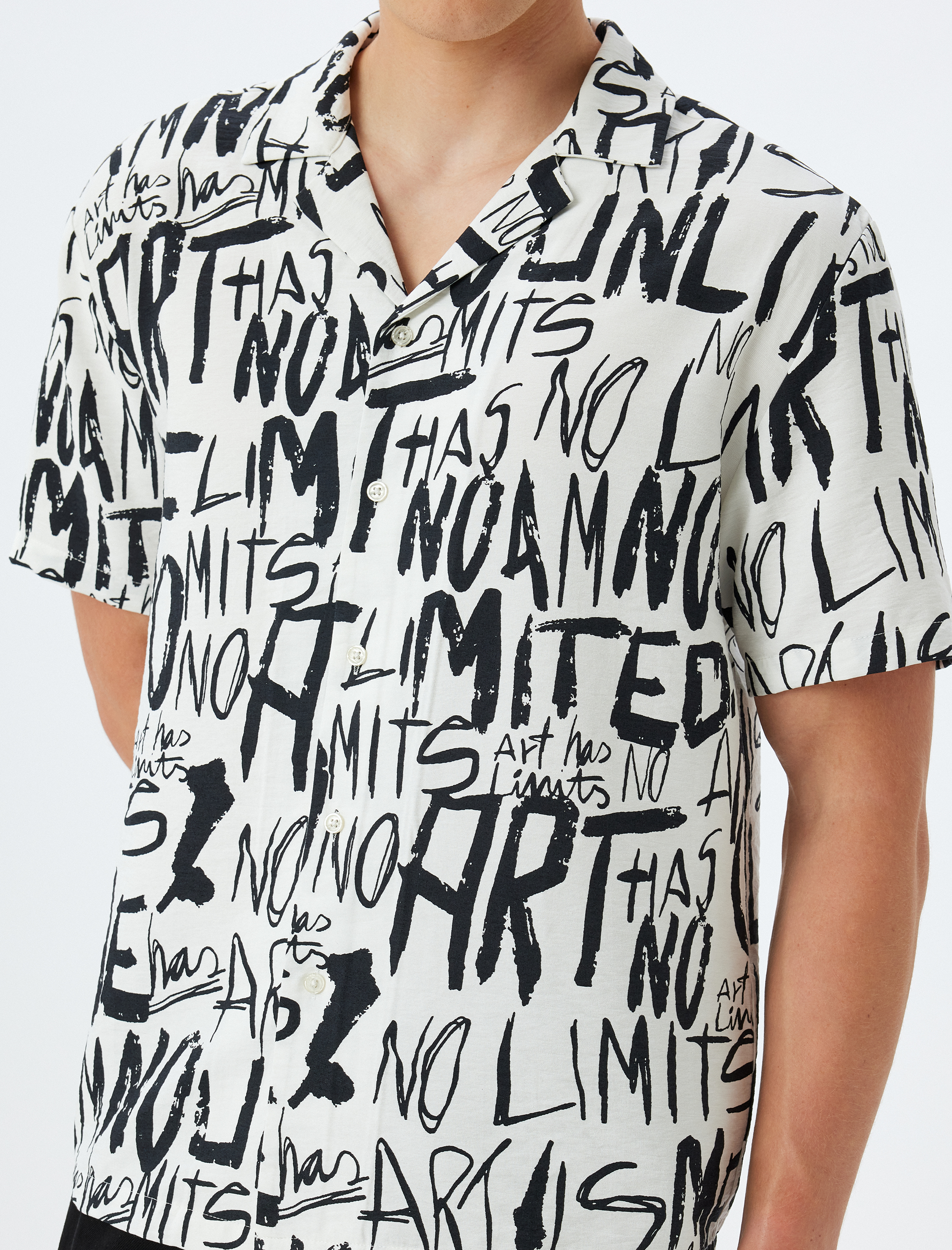   Slogan Baskılı Gömlek Kısa Kollu Viskon Regular Fit