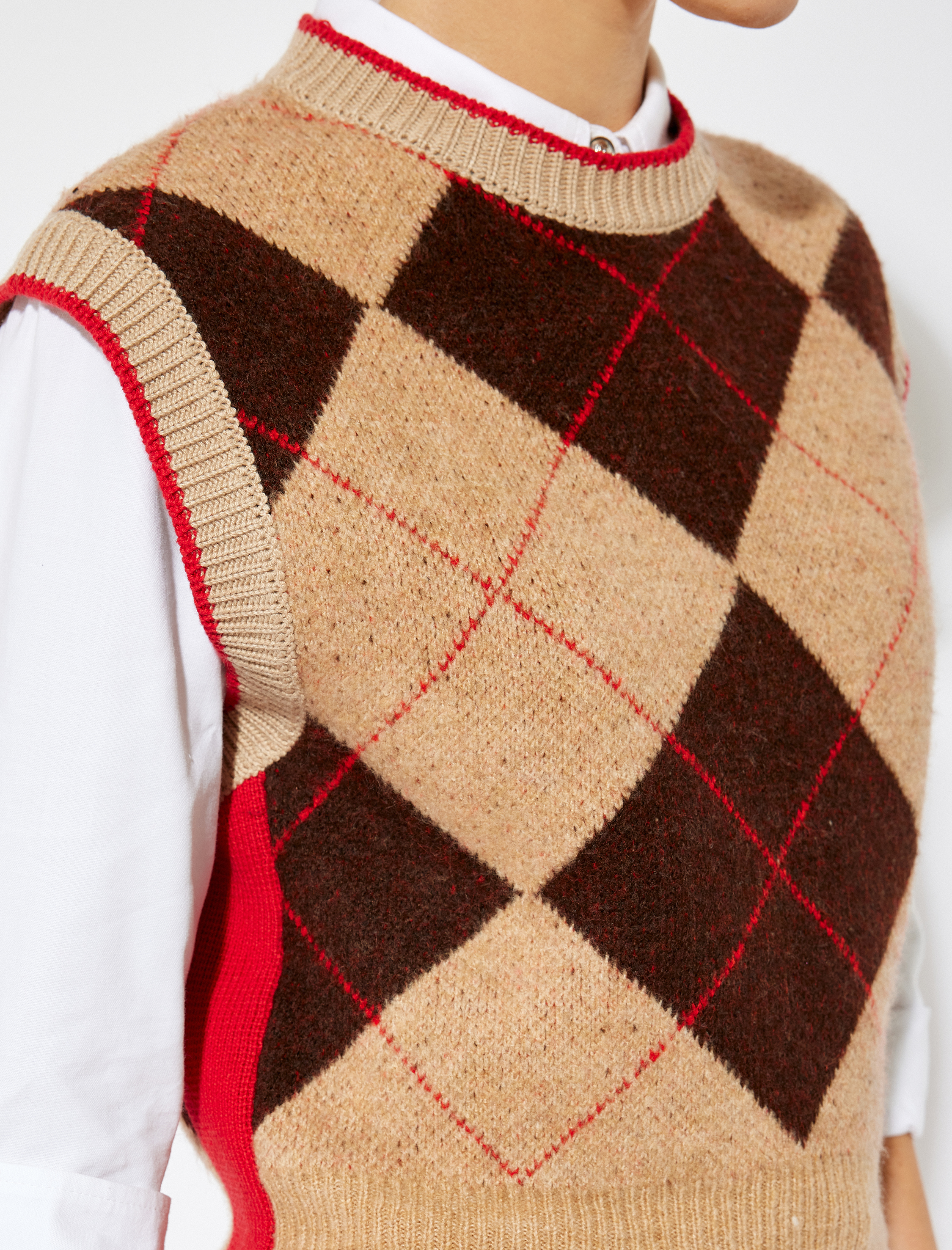   Baklava Desenli Triko Süveter Yuvarlak Yaka Renk Bloklu