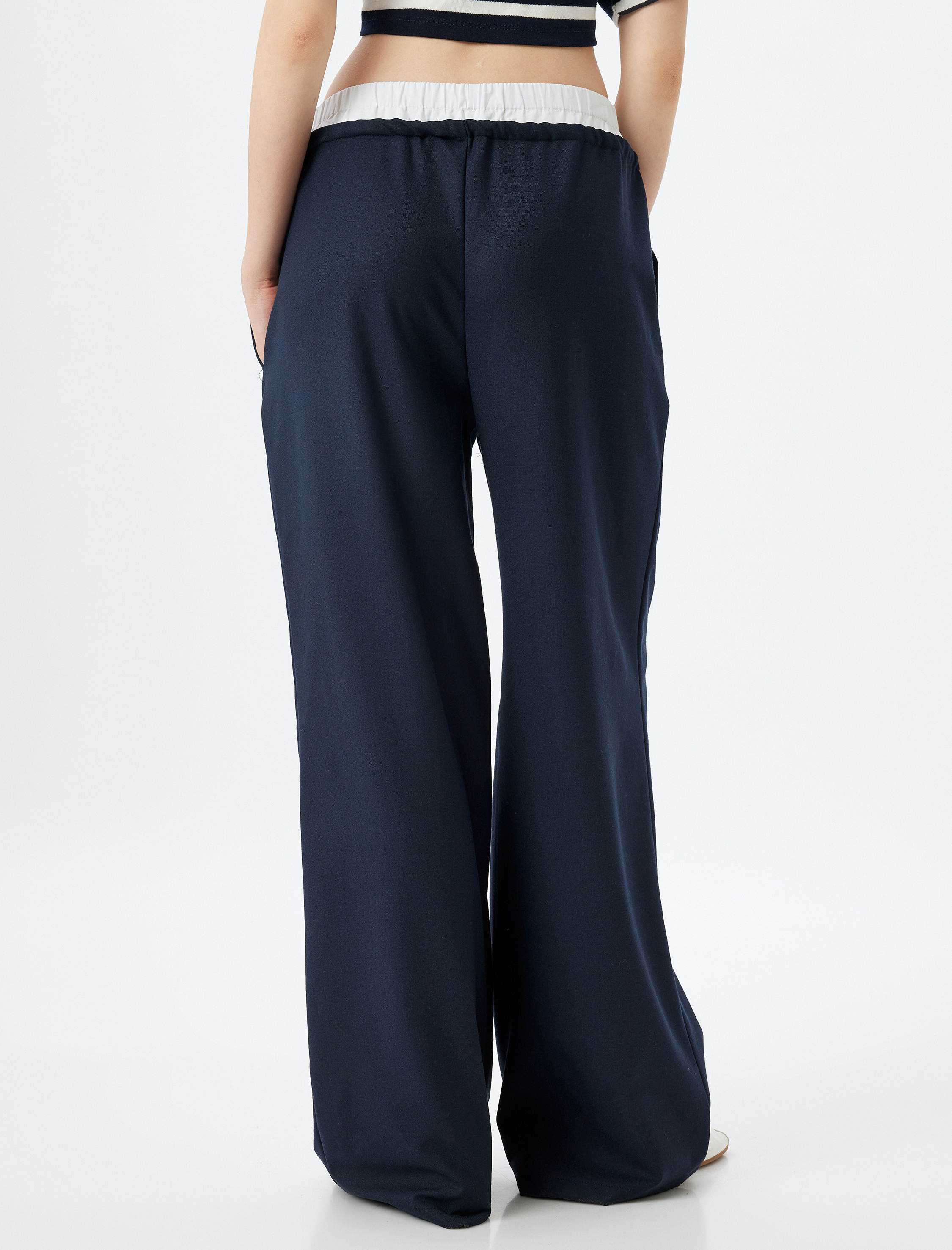   Bol Paça Pantolon Bağcıklı Çift Bel Detaylı Cepli