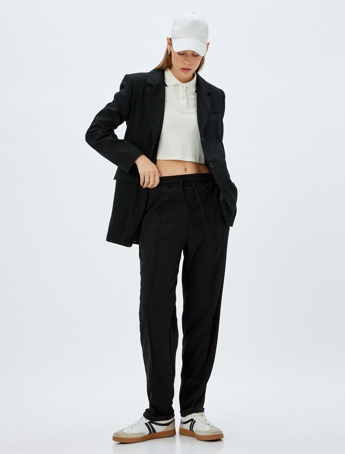  Eşofman Pantolon Nervürlü Krep Kumaş Cepli Beli Lastikli Bağlamalı