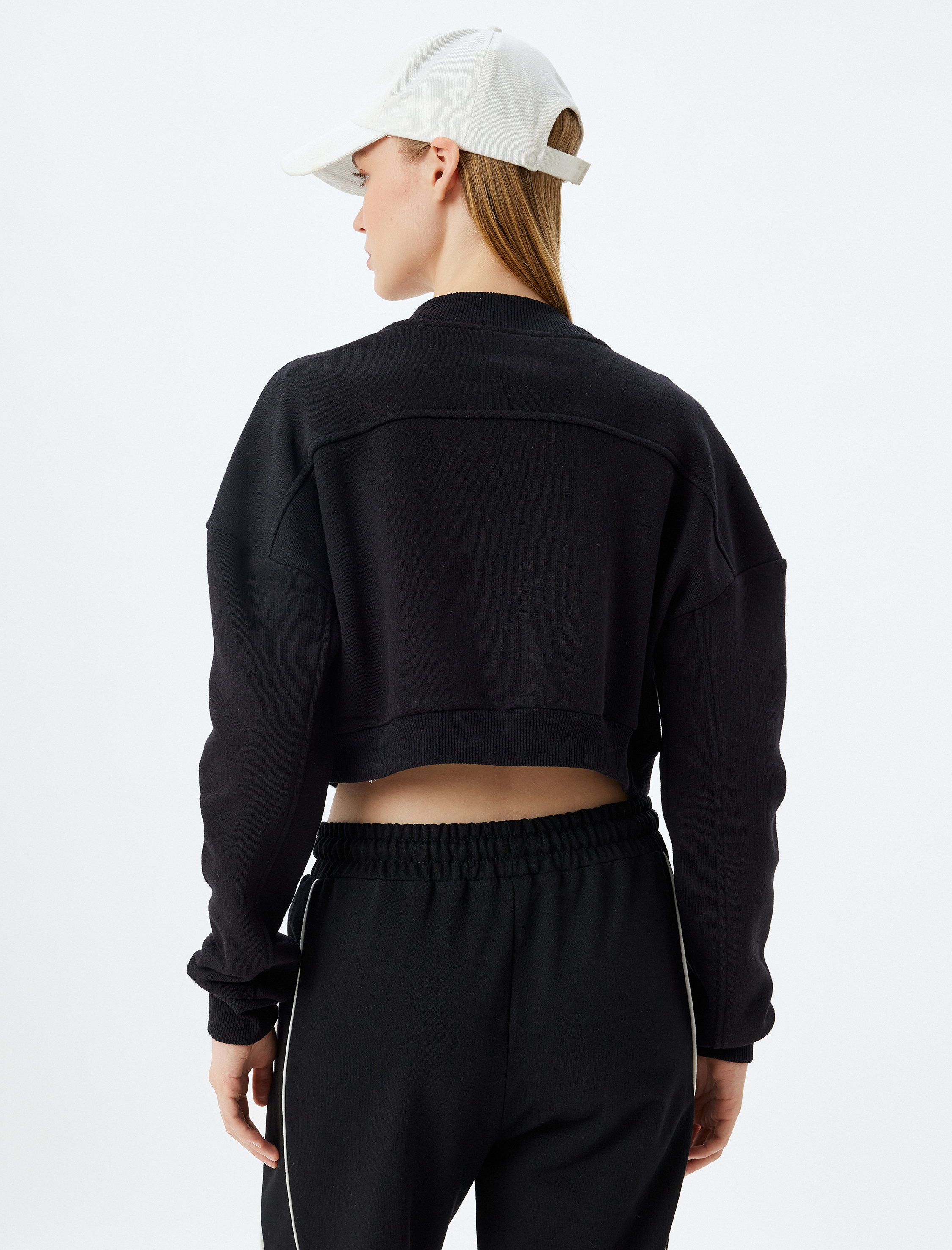   Spor Bomber Yaka Sweatshirt Fermuarlı Dikiş Detaylı Cepli Şardonlu