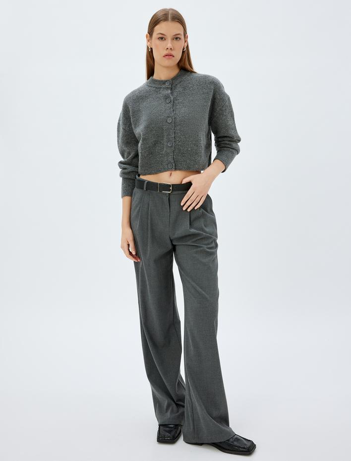  Triko Hırka Düğmeli Yuvarlak Yaka uzun Kollu Yumuşak Dokulu