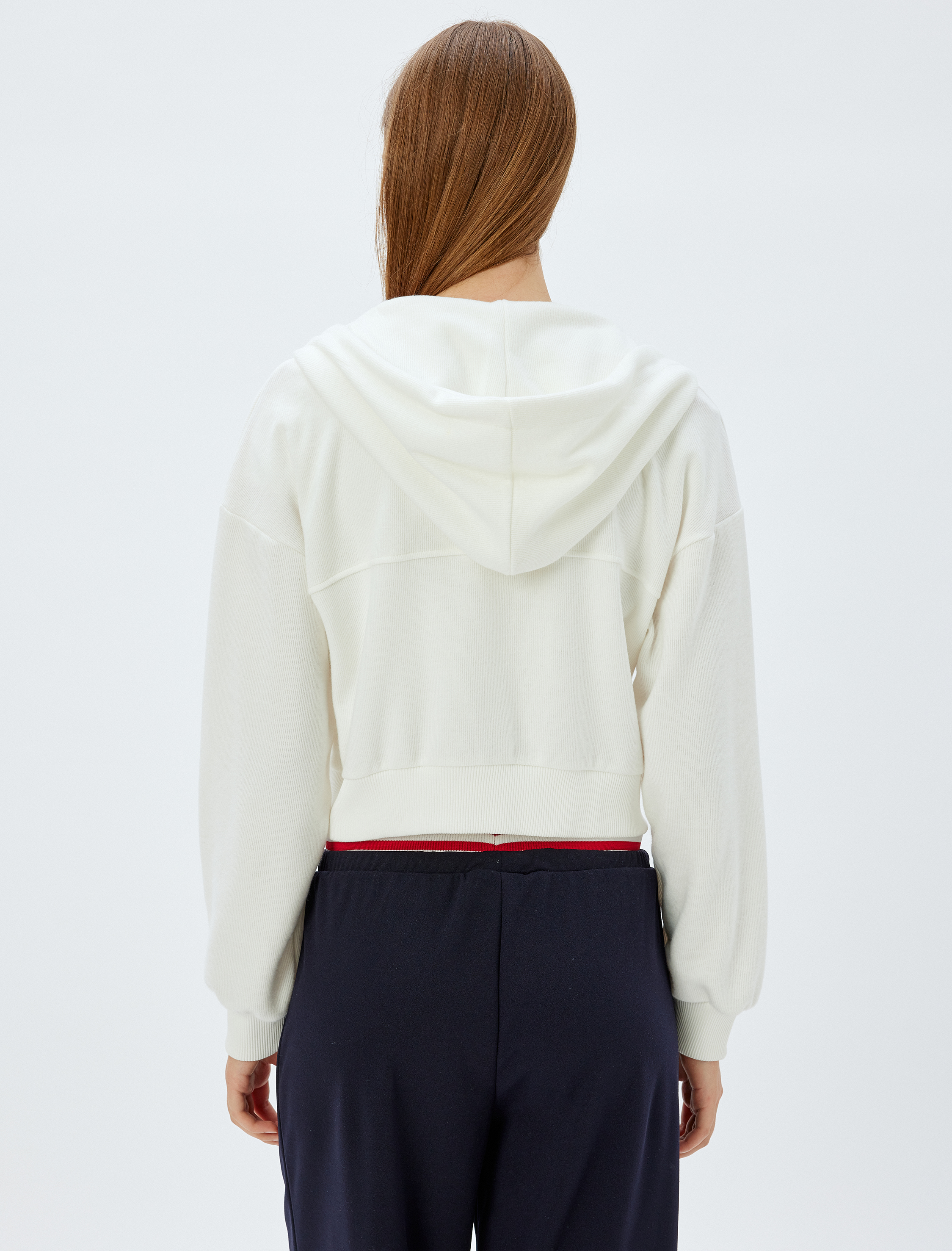   Cepli Uzun Kollu Crop Kapüşonlu Fermuarlı Sweatshirt