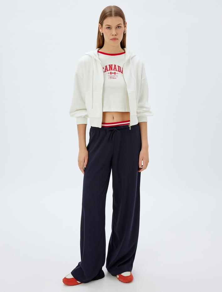  Cepli Uzun Kollu Crop Kapüşonlu Fermuarlı Sweatshirt