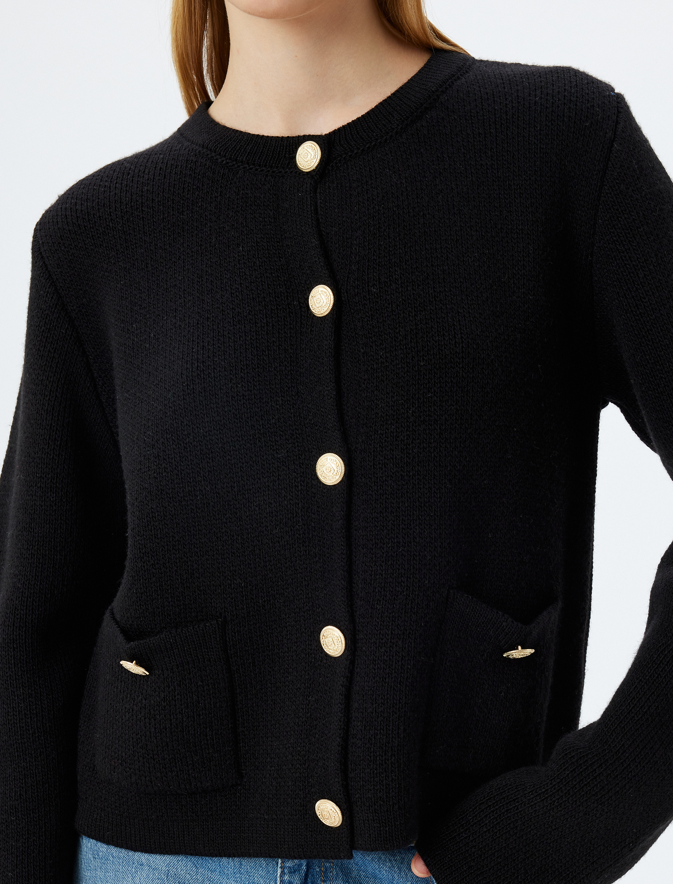 Triko Hırka Bisiklet Yaka Cep Detaylı Düğmeli