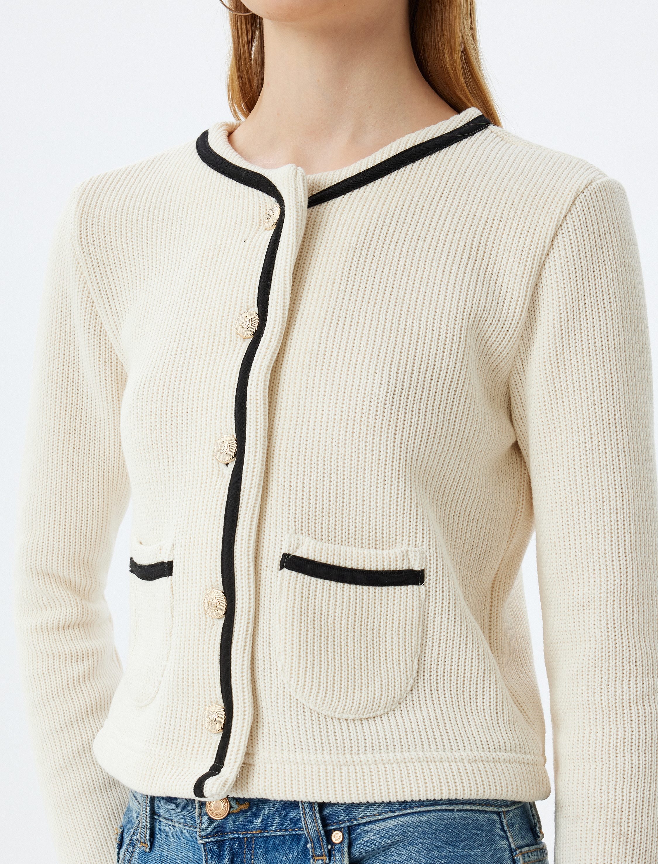   Bisiklet Yaka Hırka Biyeli Düğmeli Cep Detaylı Slim Fit