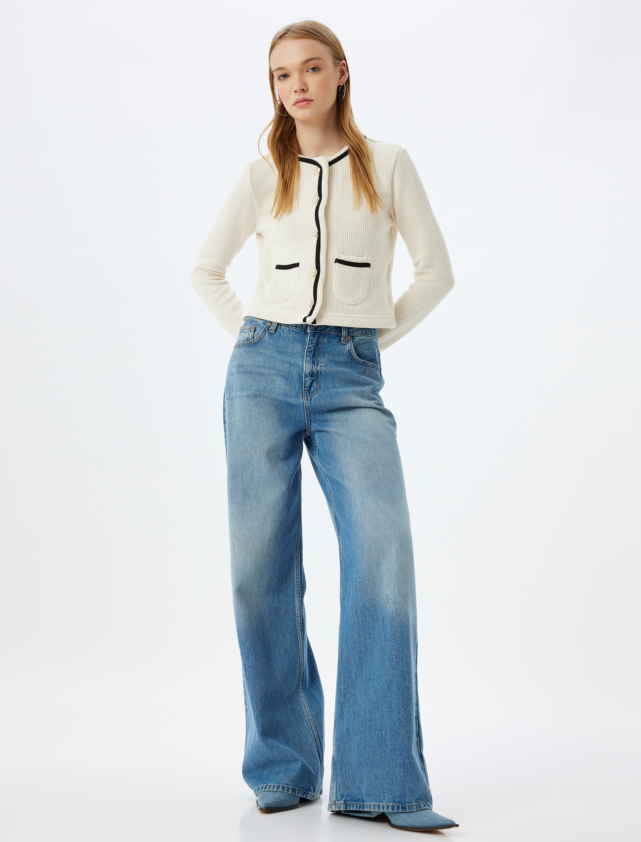   Bisiklet Yaka Hırka Biyeli Düğmeli Cep Detaylı Slim Fit