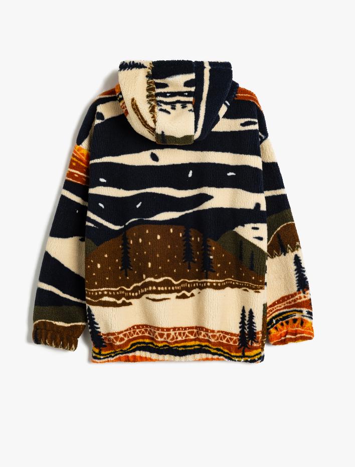 Erkek Çocuk Polar Kapşonlu Sweatshirt Desenli Manşetleri ve Beli Lastikli