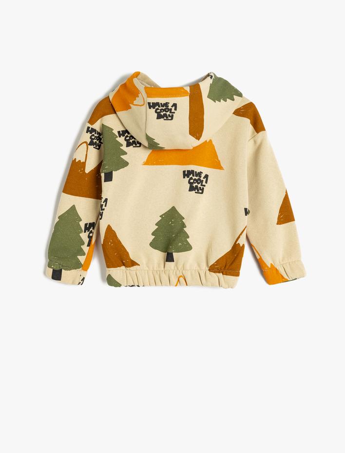 Erkek Bebek Doğa Temalı Baskılı Şardonlu Kapşonlu Sweatshirt